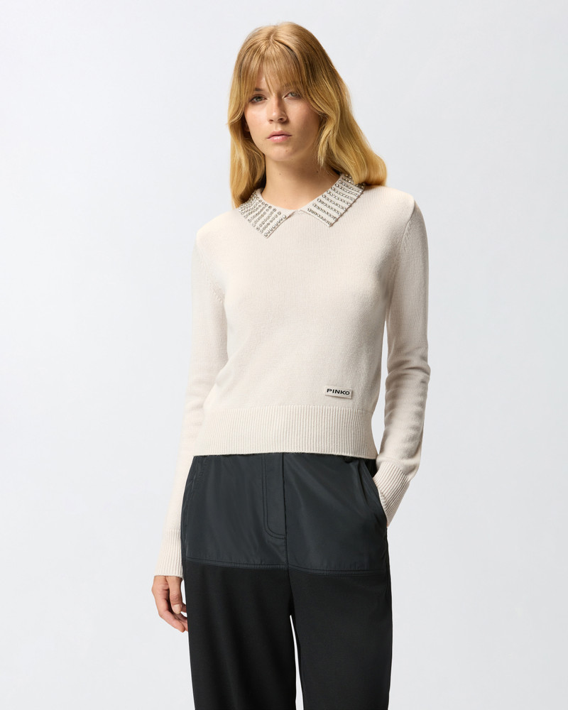 PINKO SWEATER WITH COLLAR AND RHINESTONES outlook