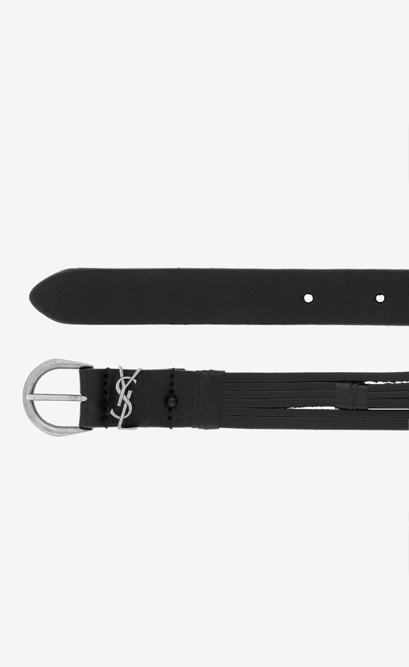 SAINT LAURENT croissant de lune buckle thin belt in vegetable-tanned leather outlook