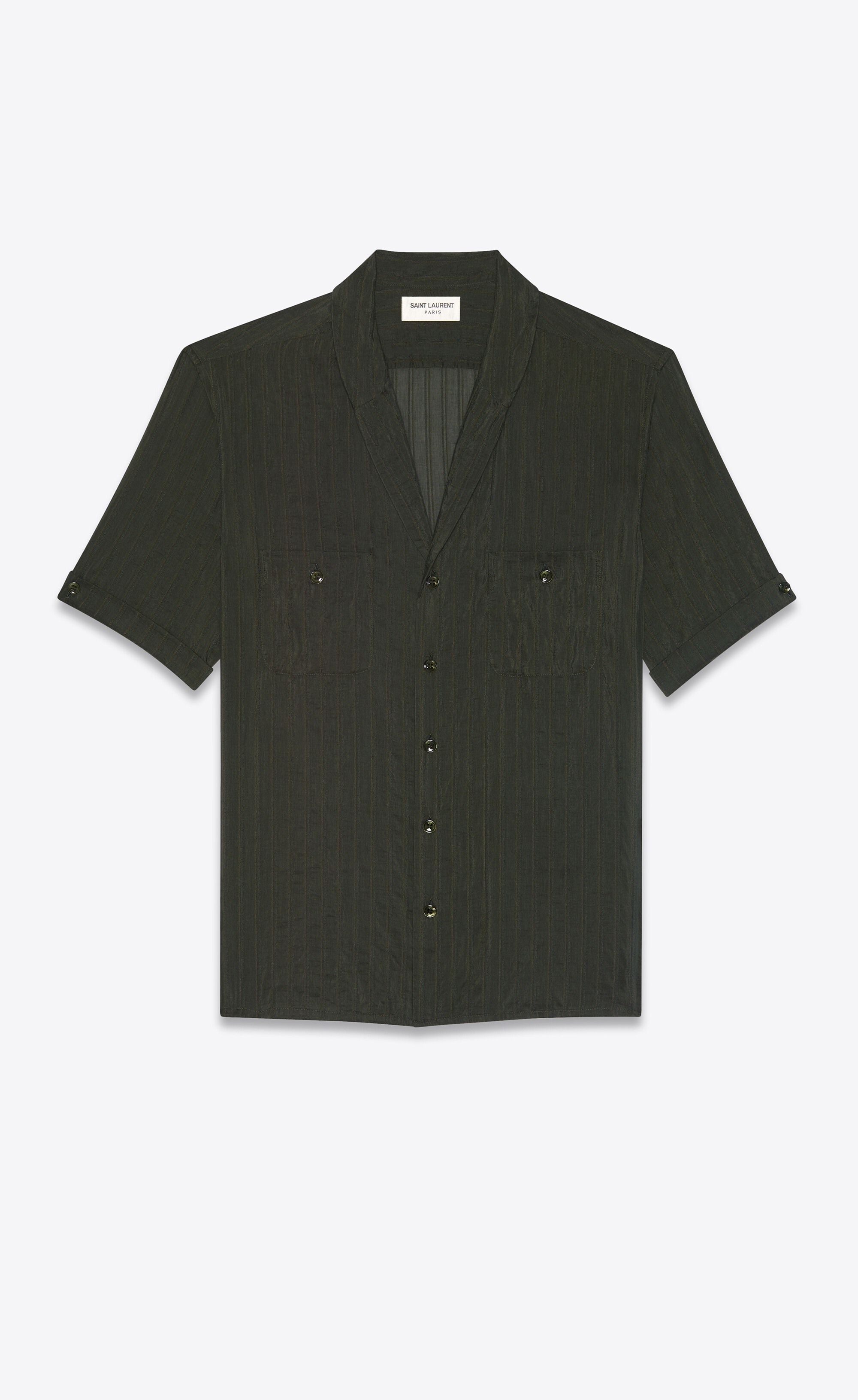 shawl-collar shirt in striped cotton and silk - 1