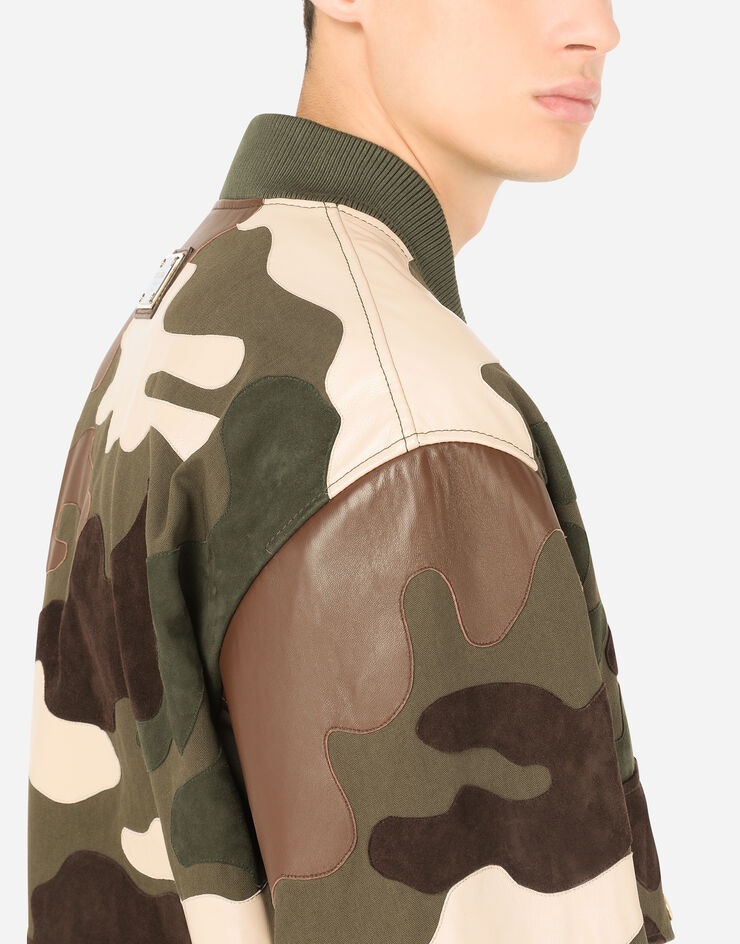 Leather and cotton jacket with camouflage intarsia - 5