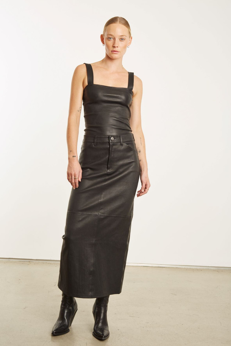 SPRWMN BLACK LEATHER 5 POCKET LONG SKIRT outlook