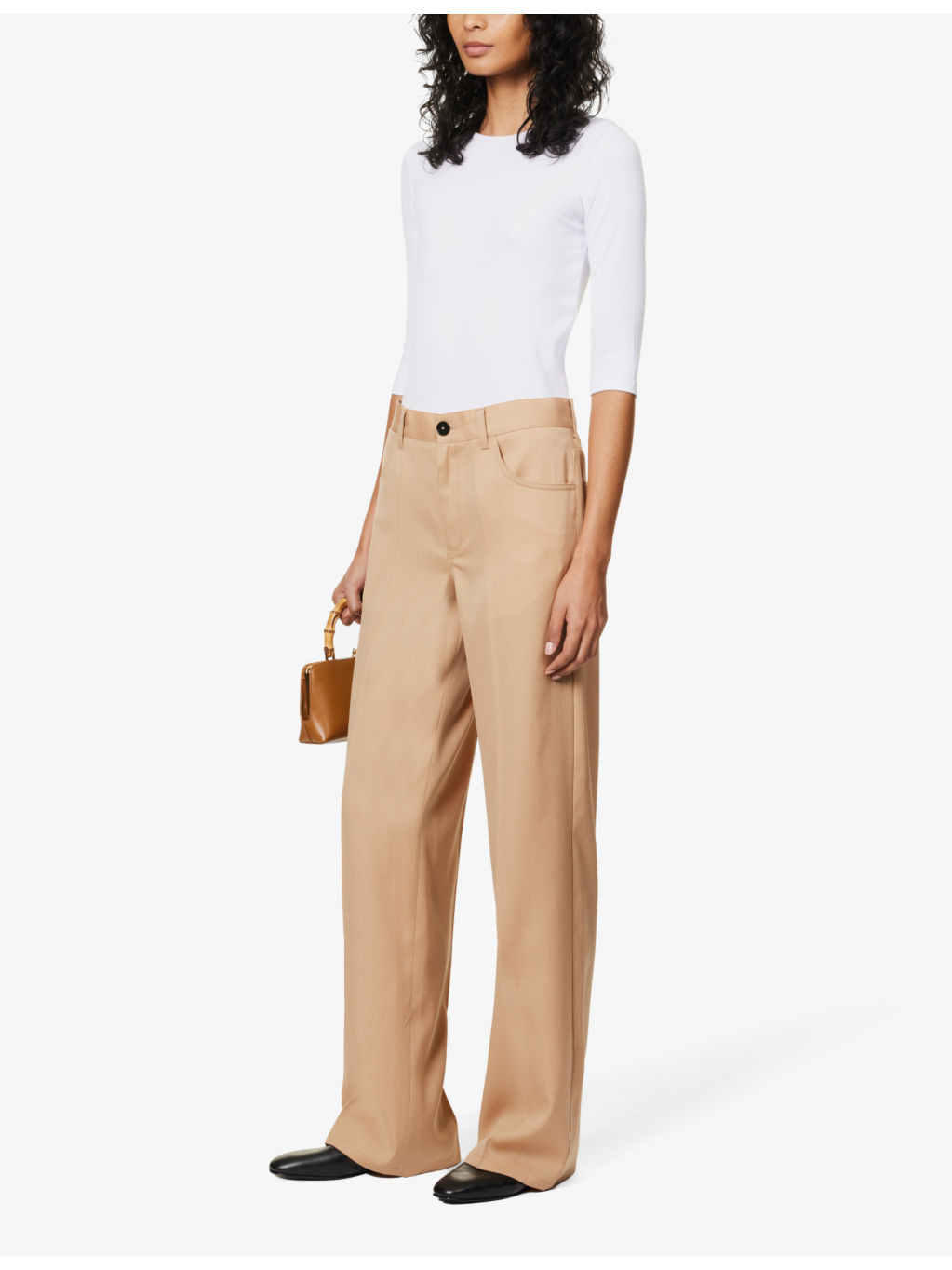 Three quarter-length sleeve ribbed stretch-woven top - 2