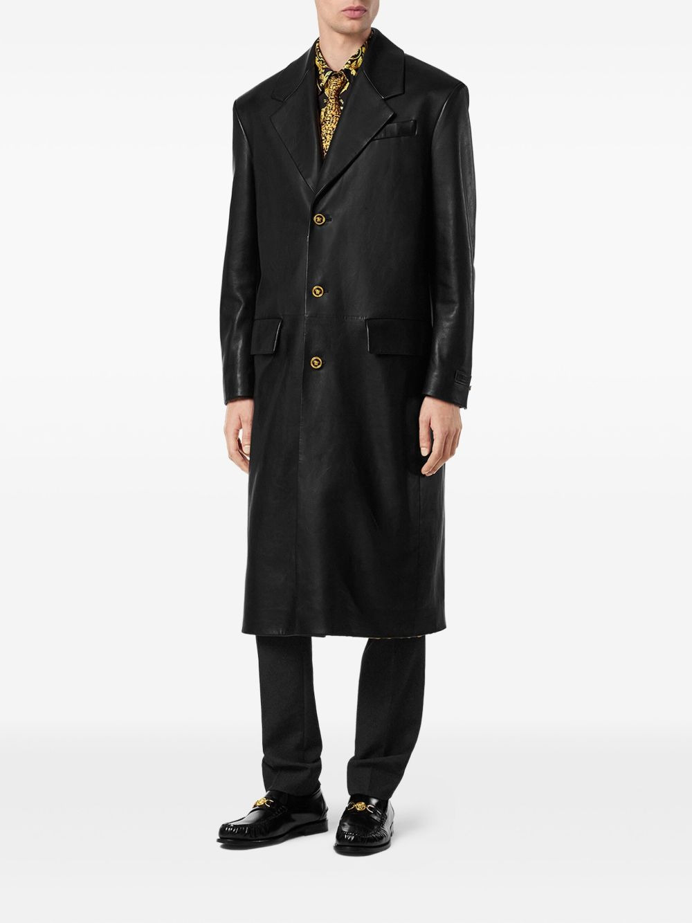 leather gold-button coat - 2