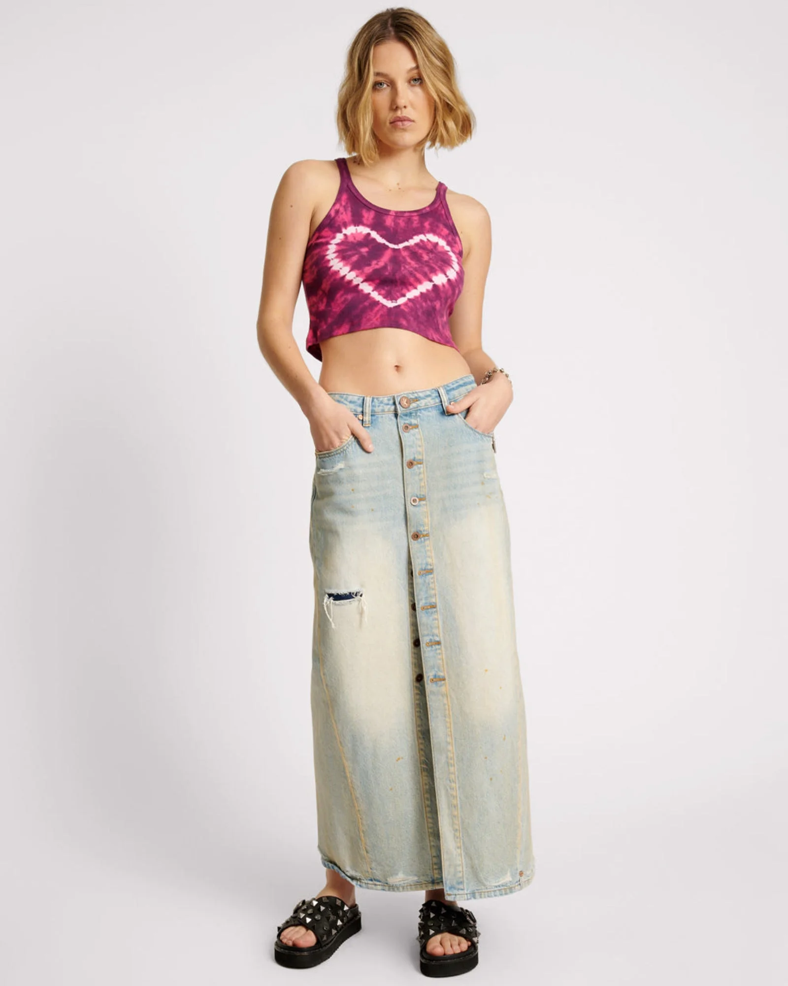 Patsy Low Waist Longline Maxi Denim Skirt - Dirty Kansas - 1