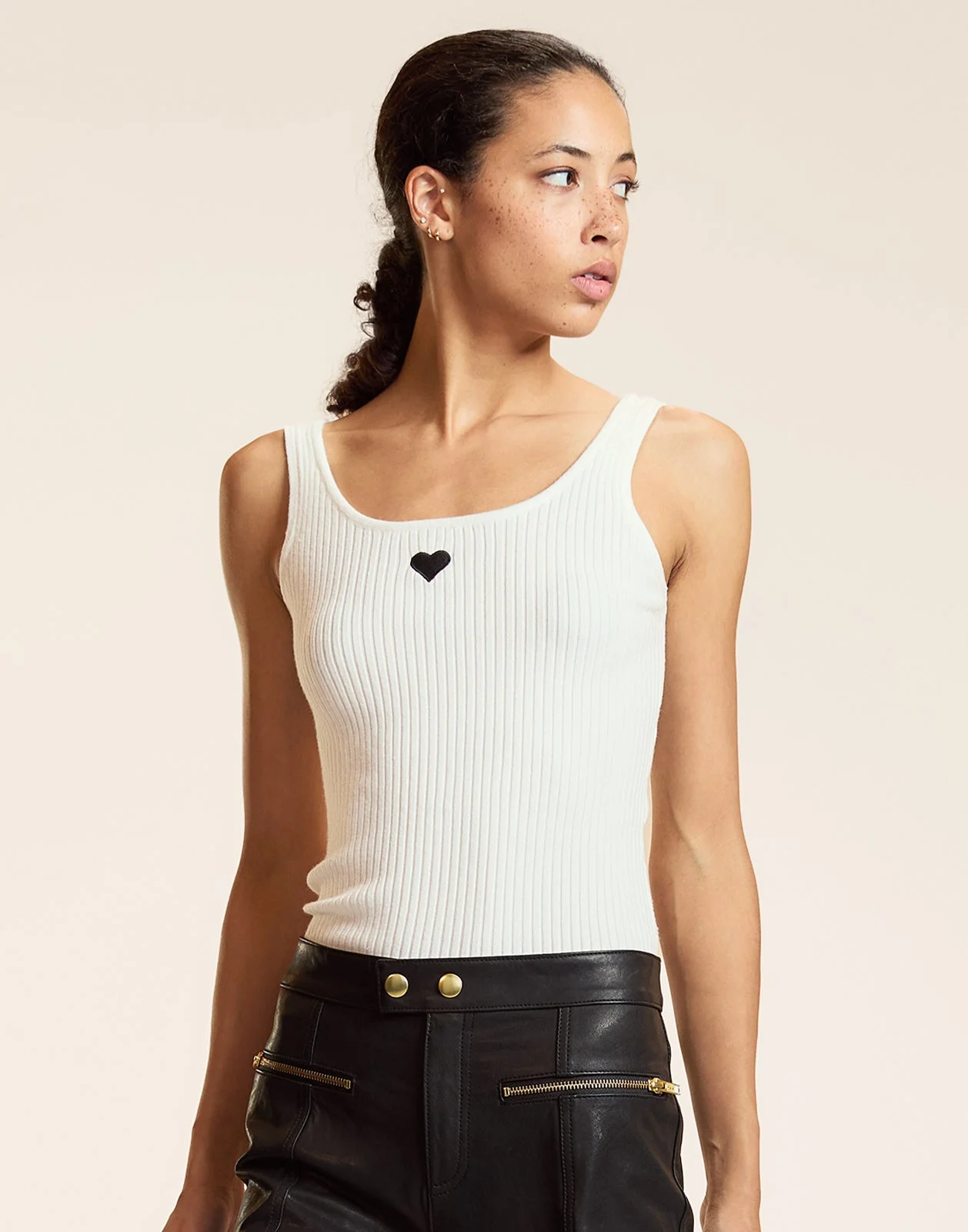 Heart Embroidered Knit Top - 1