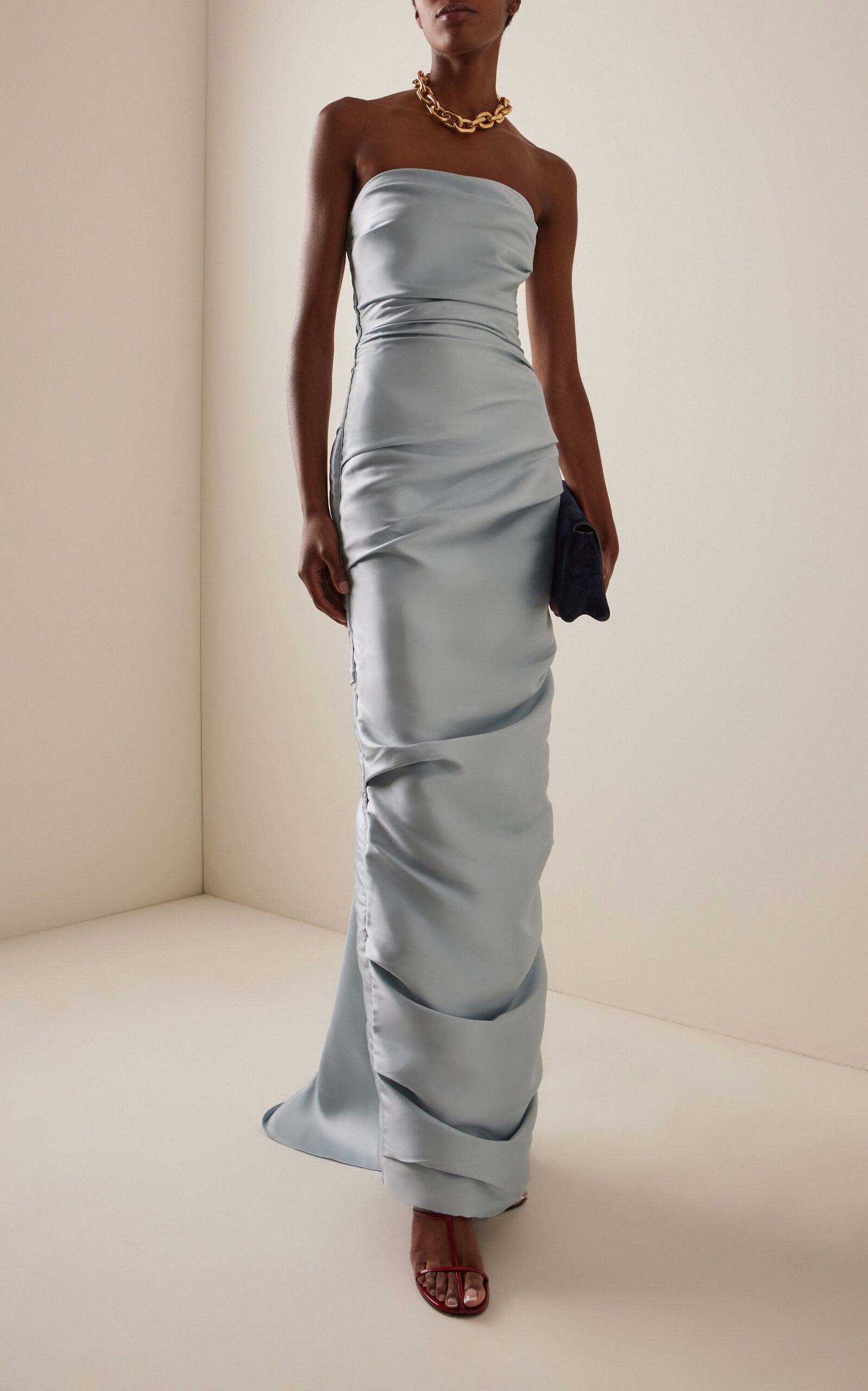Draped Strapless Mikado Gown light blue - 2