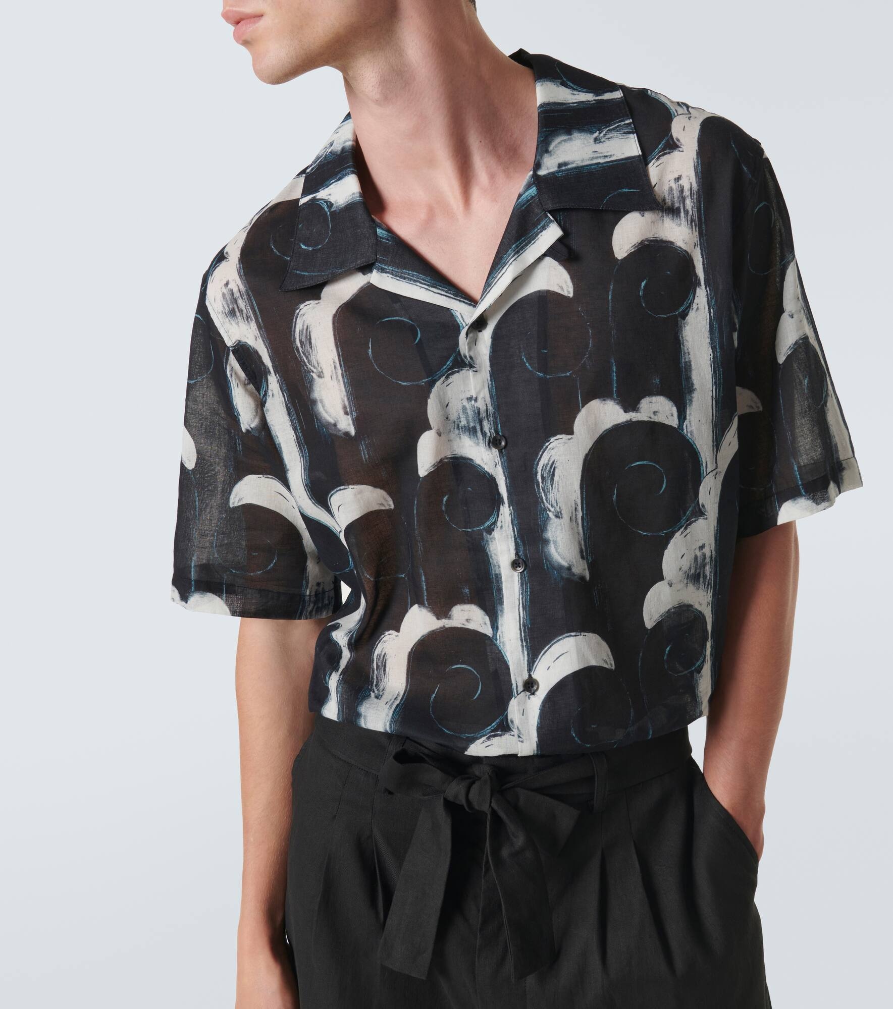 Printed cotton voile bowling shirt - 5