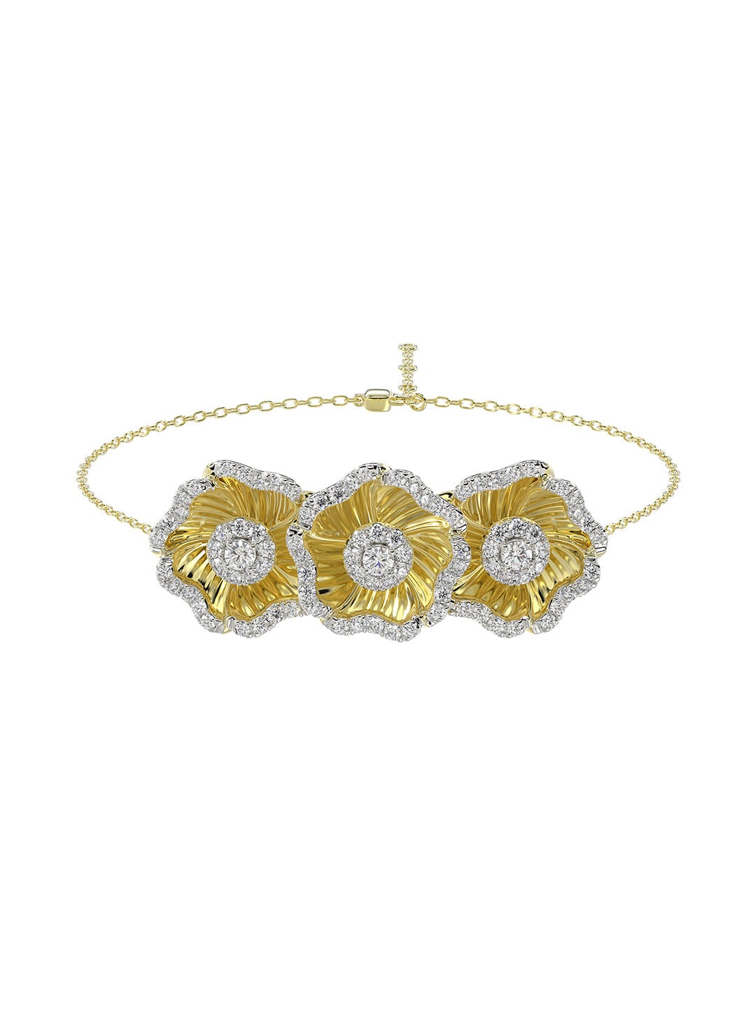 HALO FLOWER YELLOW GOLD BRACELET - 2