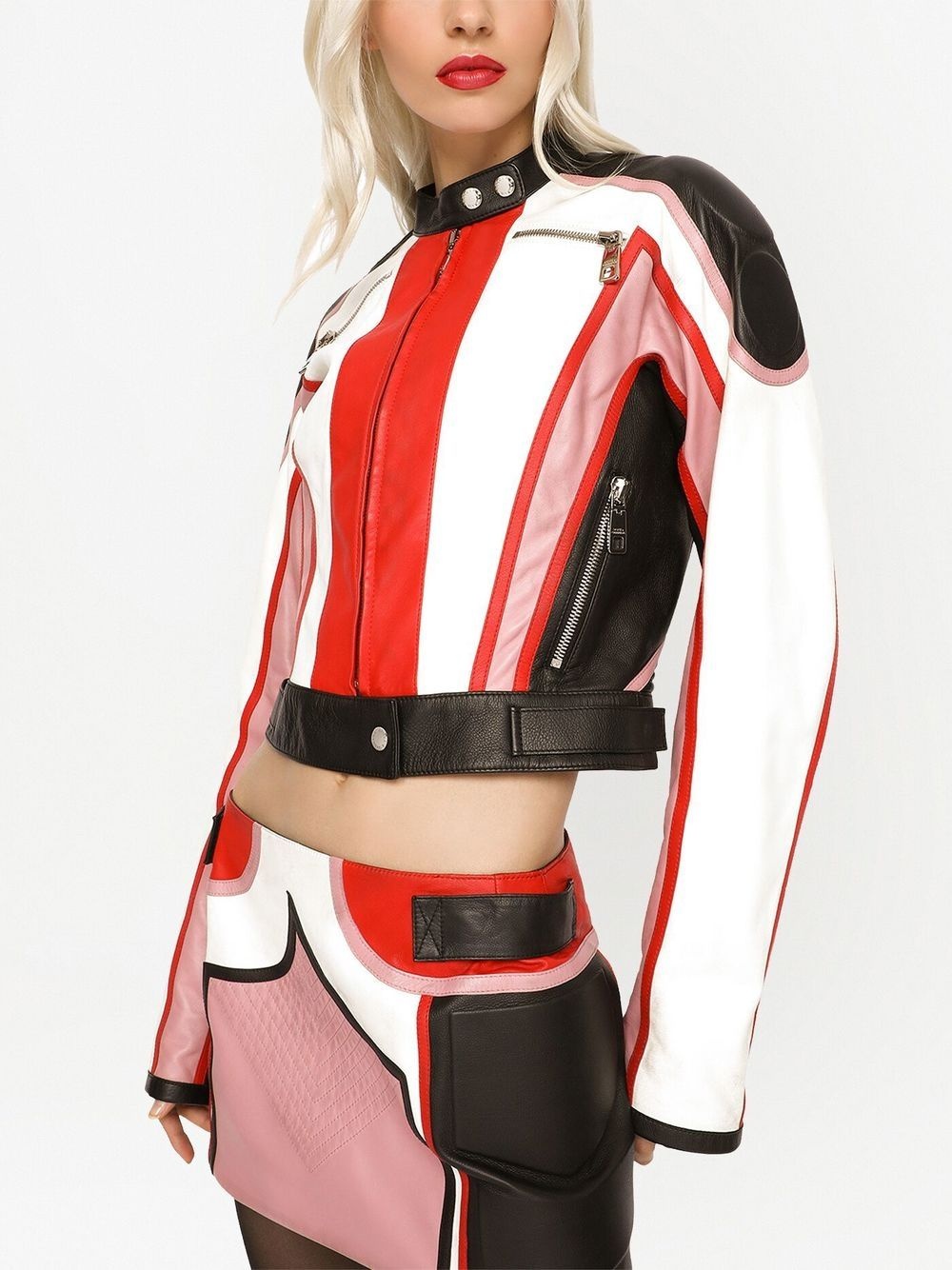 panelled leather jacket - 5