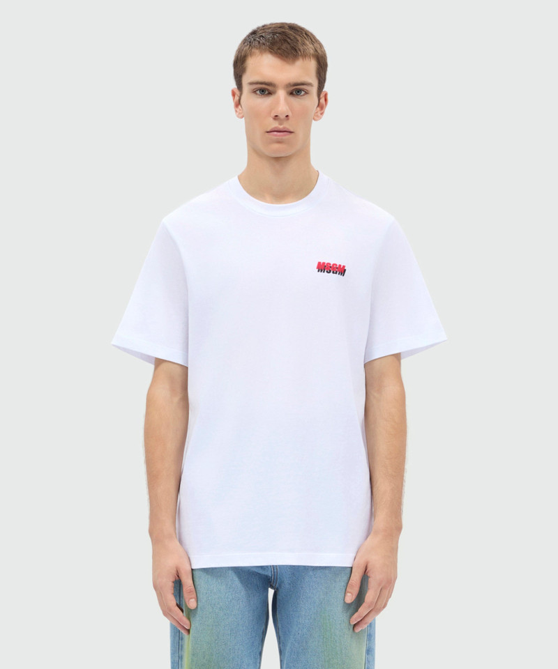 MSGM White short-sleeve cotton jersey T-shirt with chest print outlook