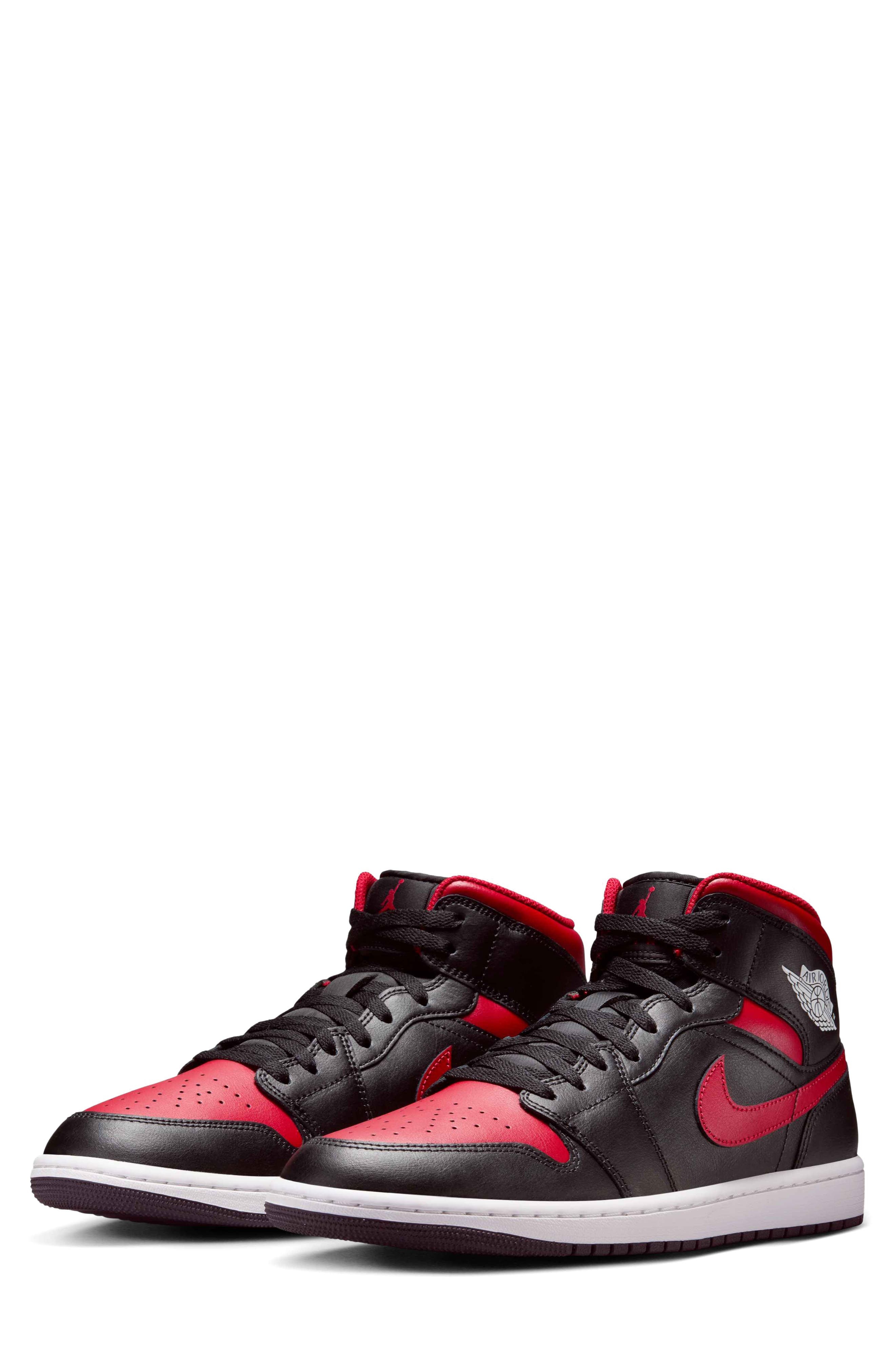 Air Jordan 1 Mid Sneaker in Black/summit White/varsity Red at Nordstrom - 1