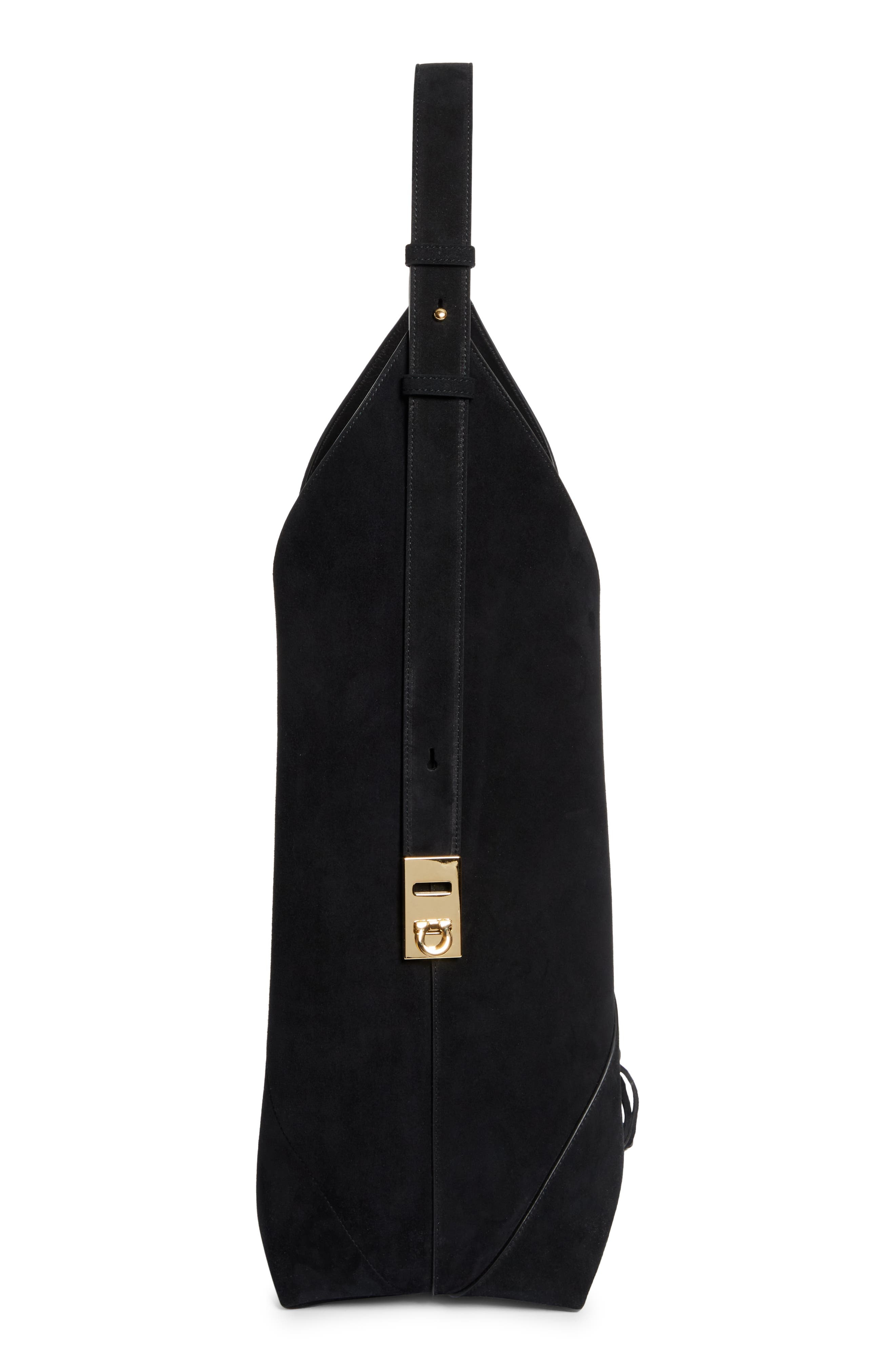 FERRAGAMO Origami Suede Hobo Bag in Nero at Nordstrom - 6