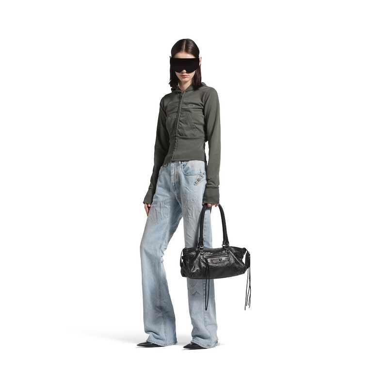 BALENCIAGA Women's Loop Sports Icon High Rib Zip-up Hoodie in Grey outlook