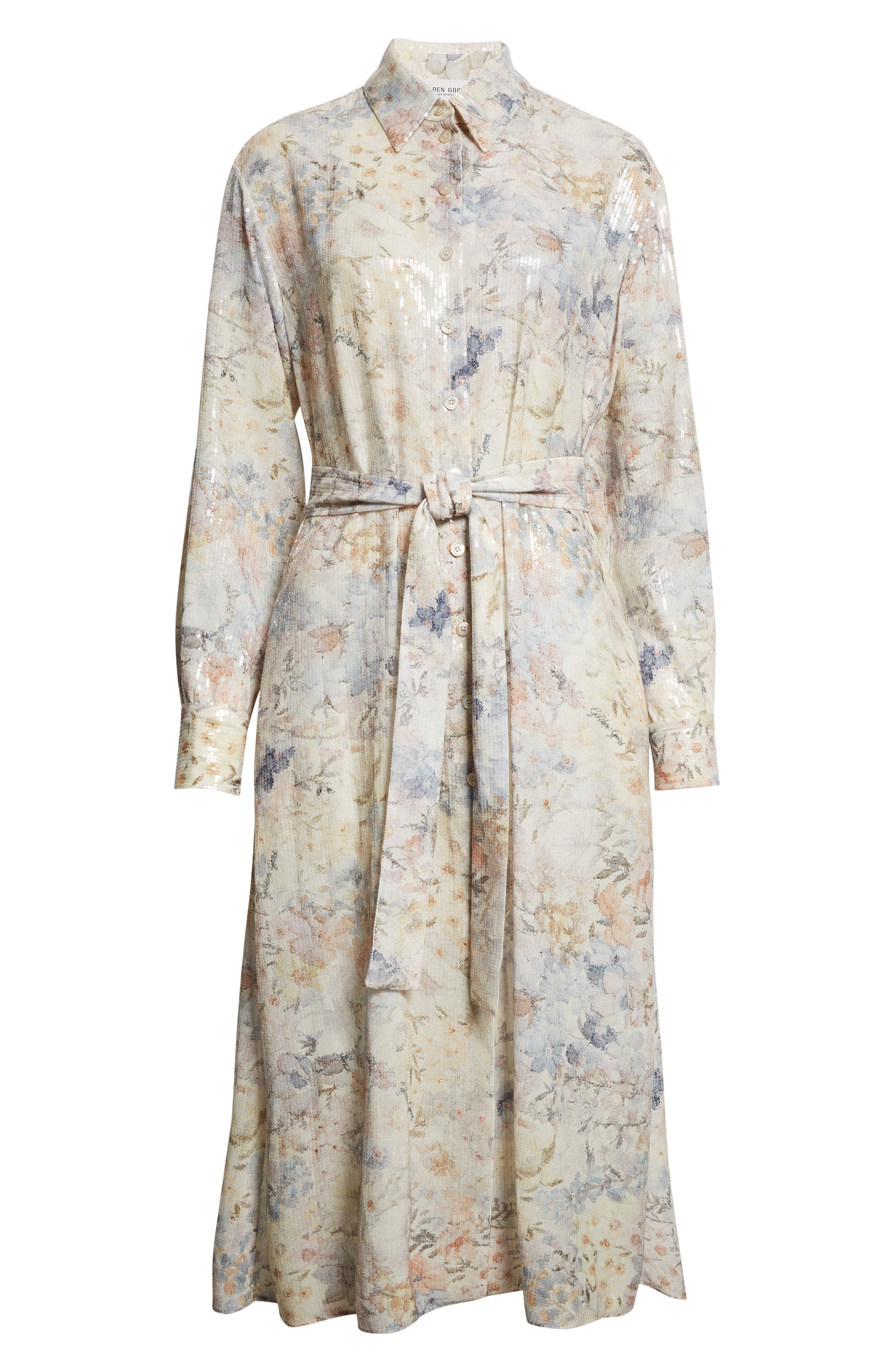 Golden Goose Journey Floral Long Sleeve Sequin Shirtdress in Pastel Flowers at Nordstrom - 5