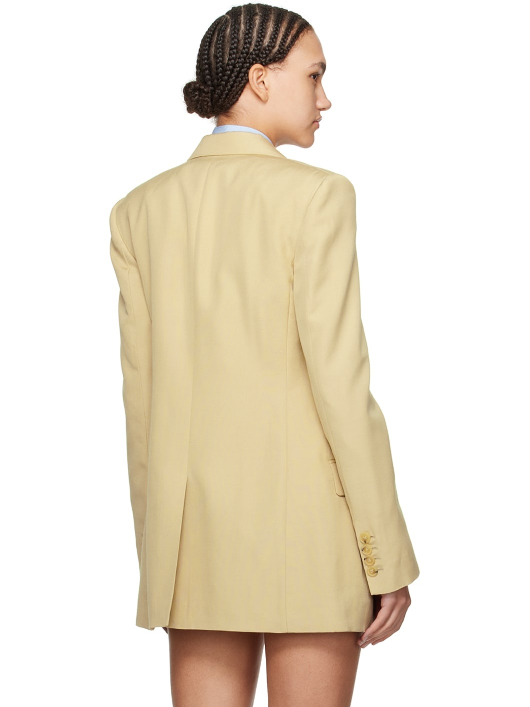 Beige Double-Breasted Blazer - 3