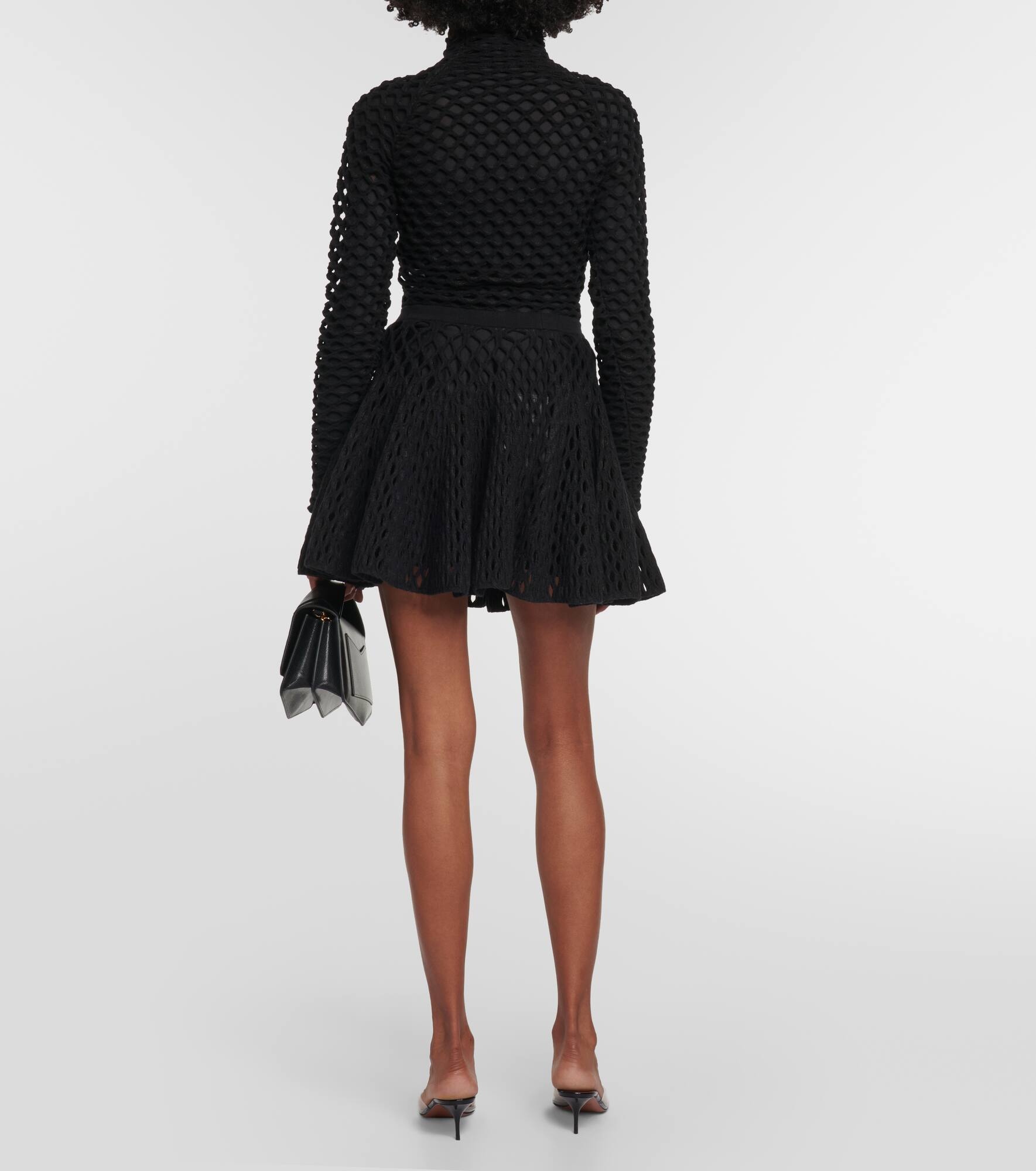 High-rise wool-blend open-knit miniskirt - 3