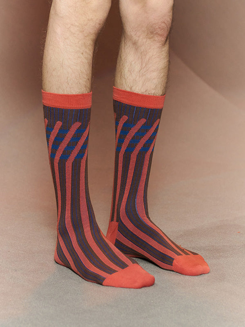 HENRIK VIBSKOV STRIPES SOCKS HOMME - STRIPES ORANGE outlook