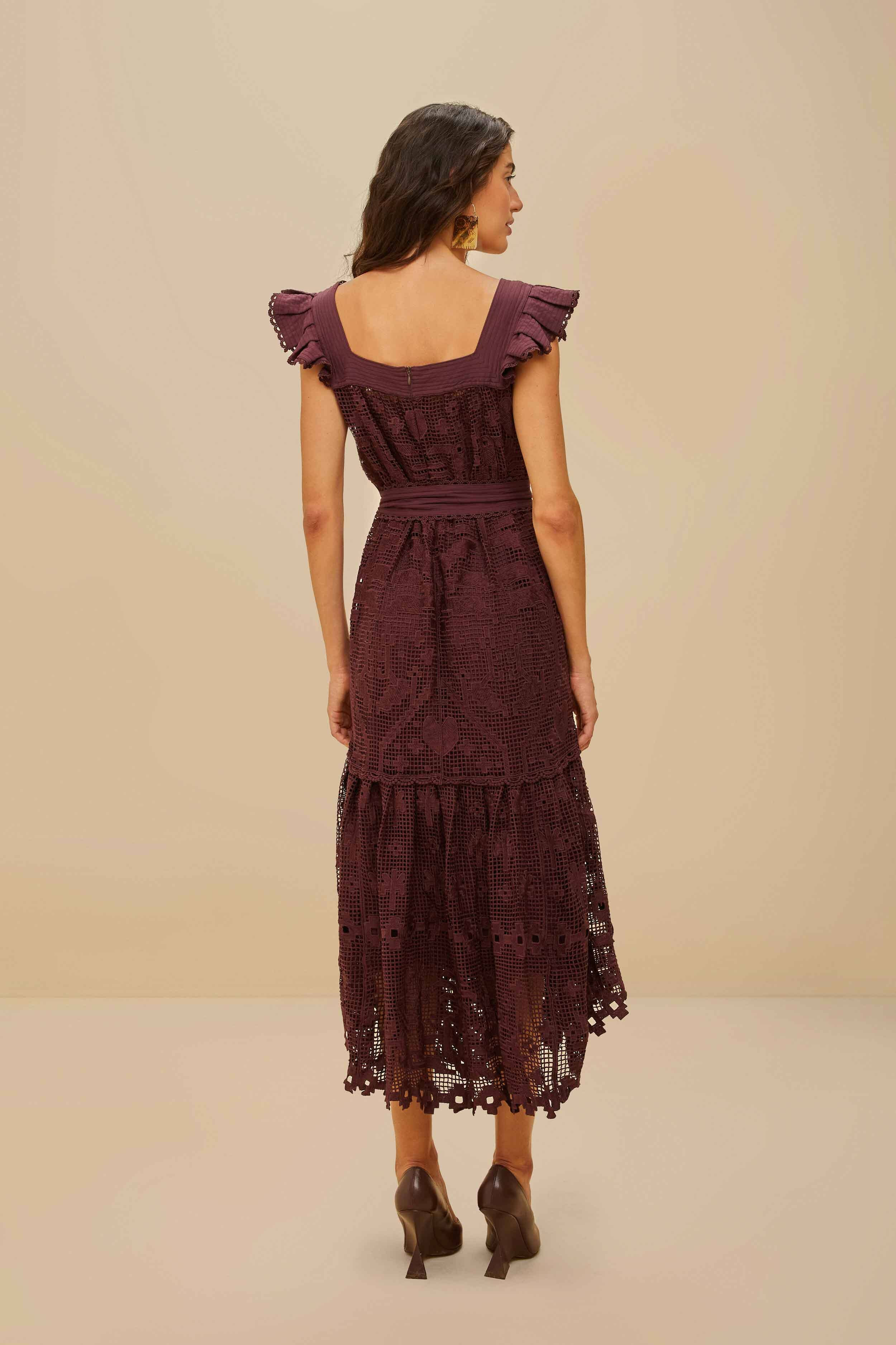 Brown Pineapple Guipure Midi Dress - 4