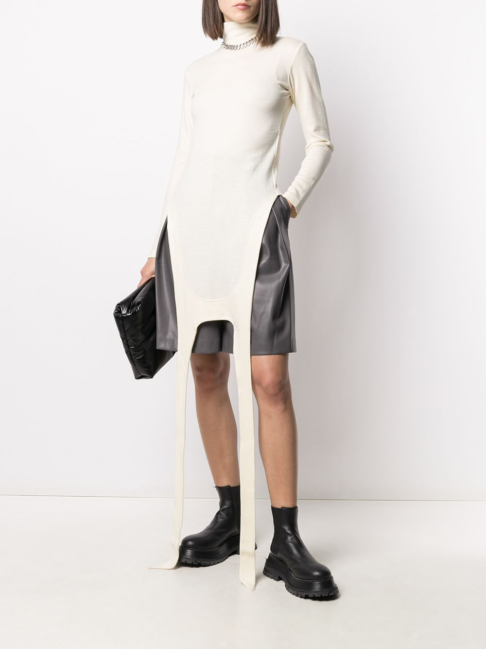 apron jersey roll neck top - 2