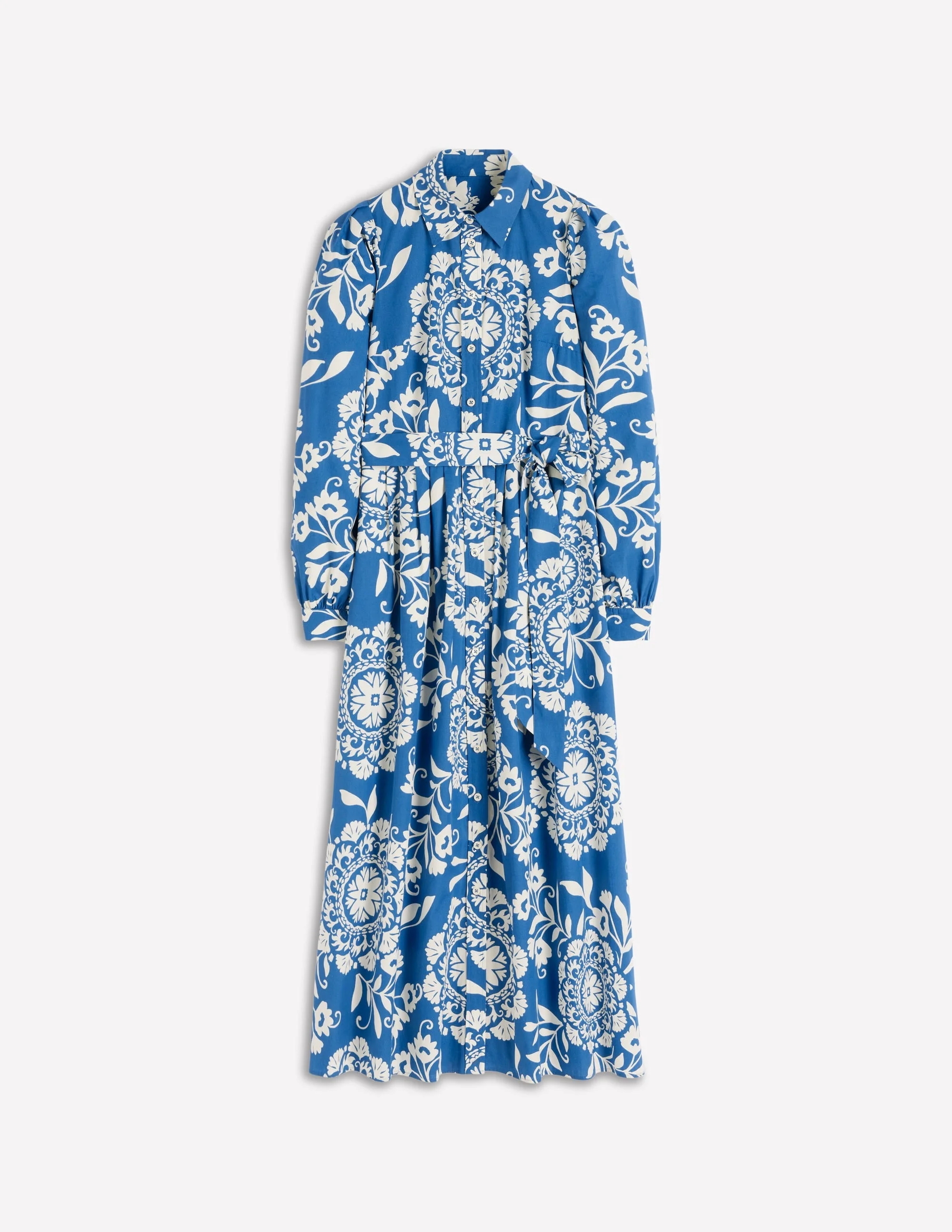 Alexa Long Sleeve Midi Dress-Blue, Decorative Blossom - 1