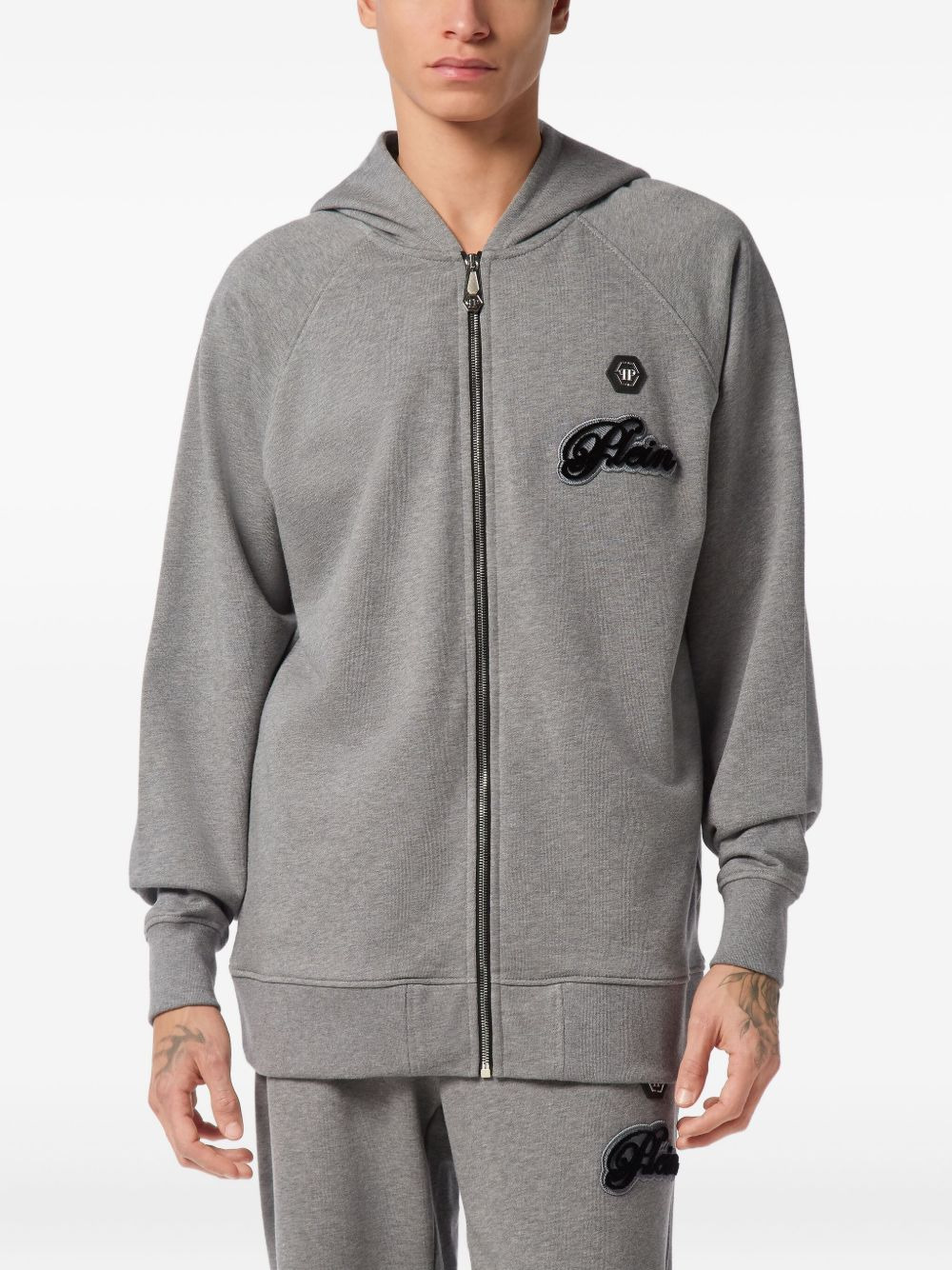 logo-patch zip-up hoodie - 3