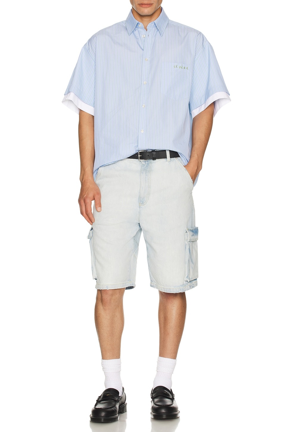 Le Pre Double Short Sleeve Button Down Shirt in Blue - 5