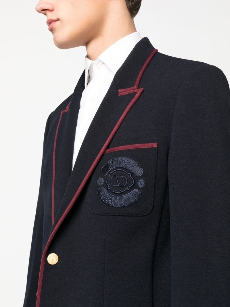 embroidered-crest tailored blazer - 5