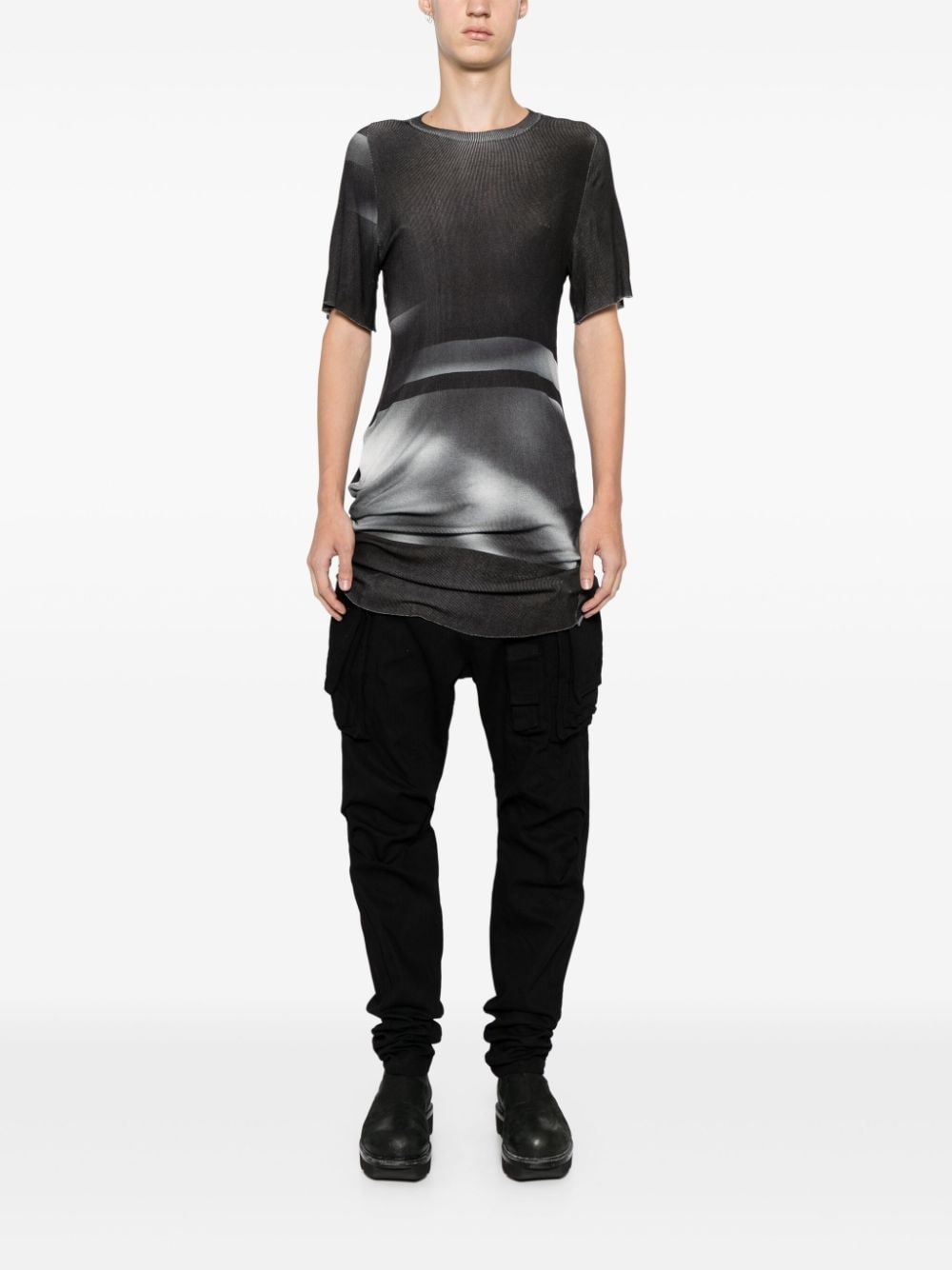 abstract-print fine-knit T-shirt - 2