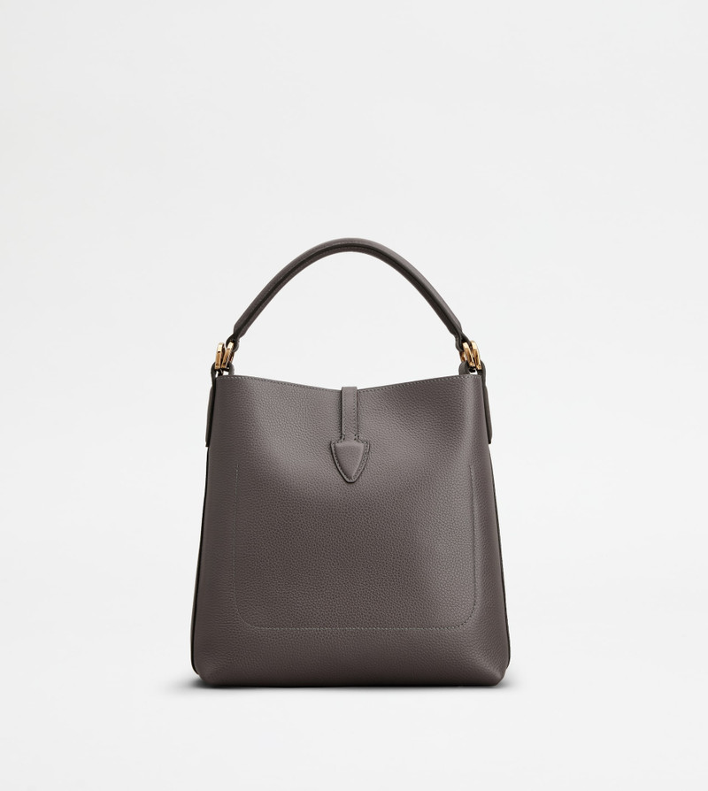 T TIMELESS BUCKET BAG IN LEATHER MINI - GREY 4