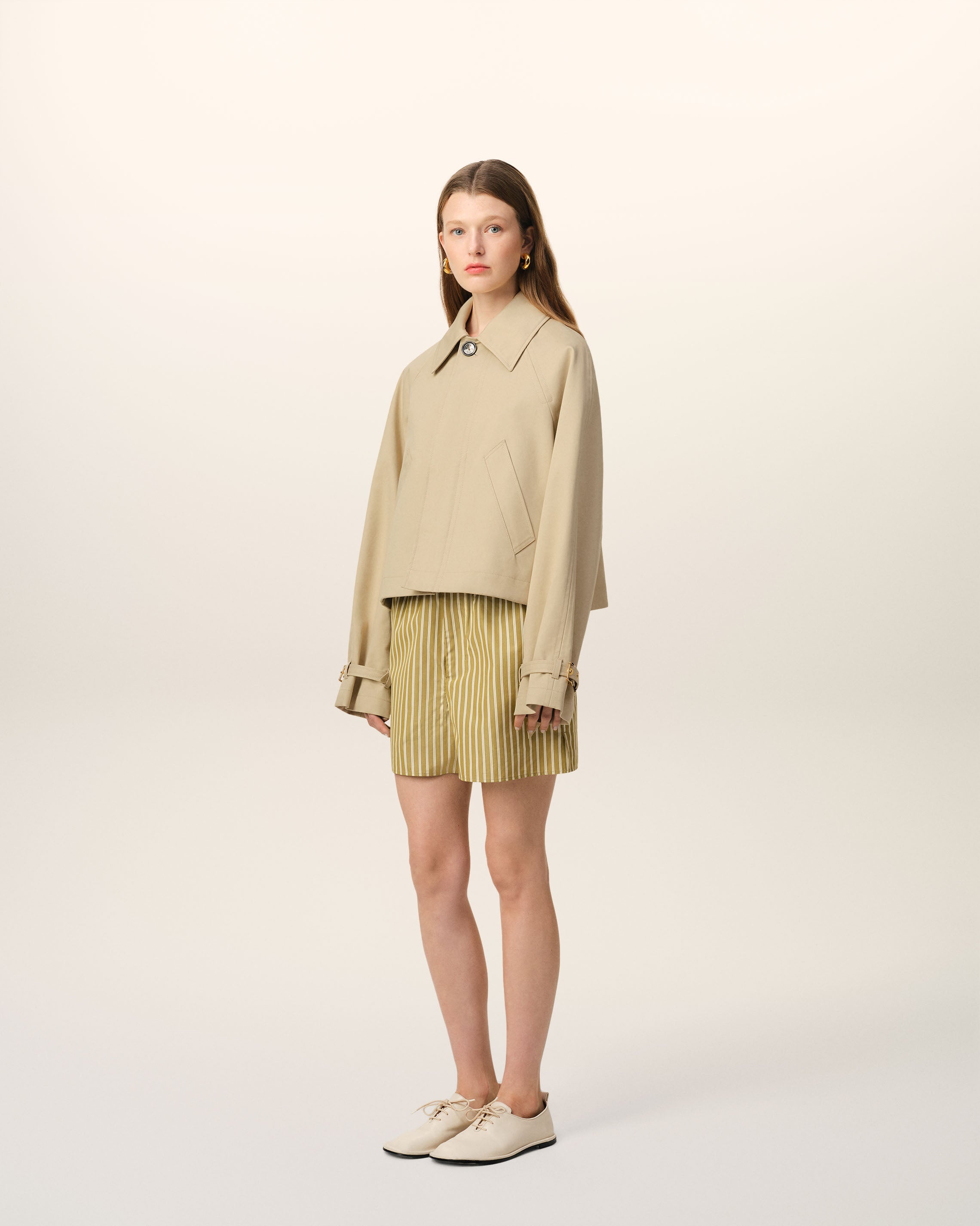 BEIGE COTTON BUTTONED JACKET - 5