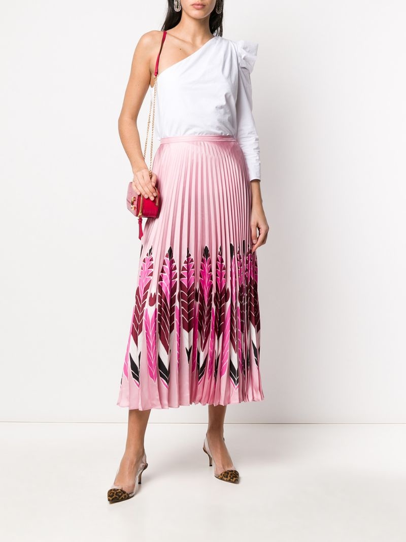 feather print pleated midi skirt - 2
