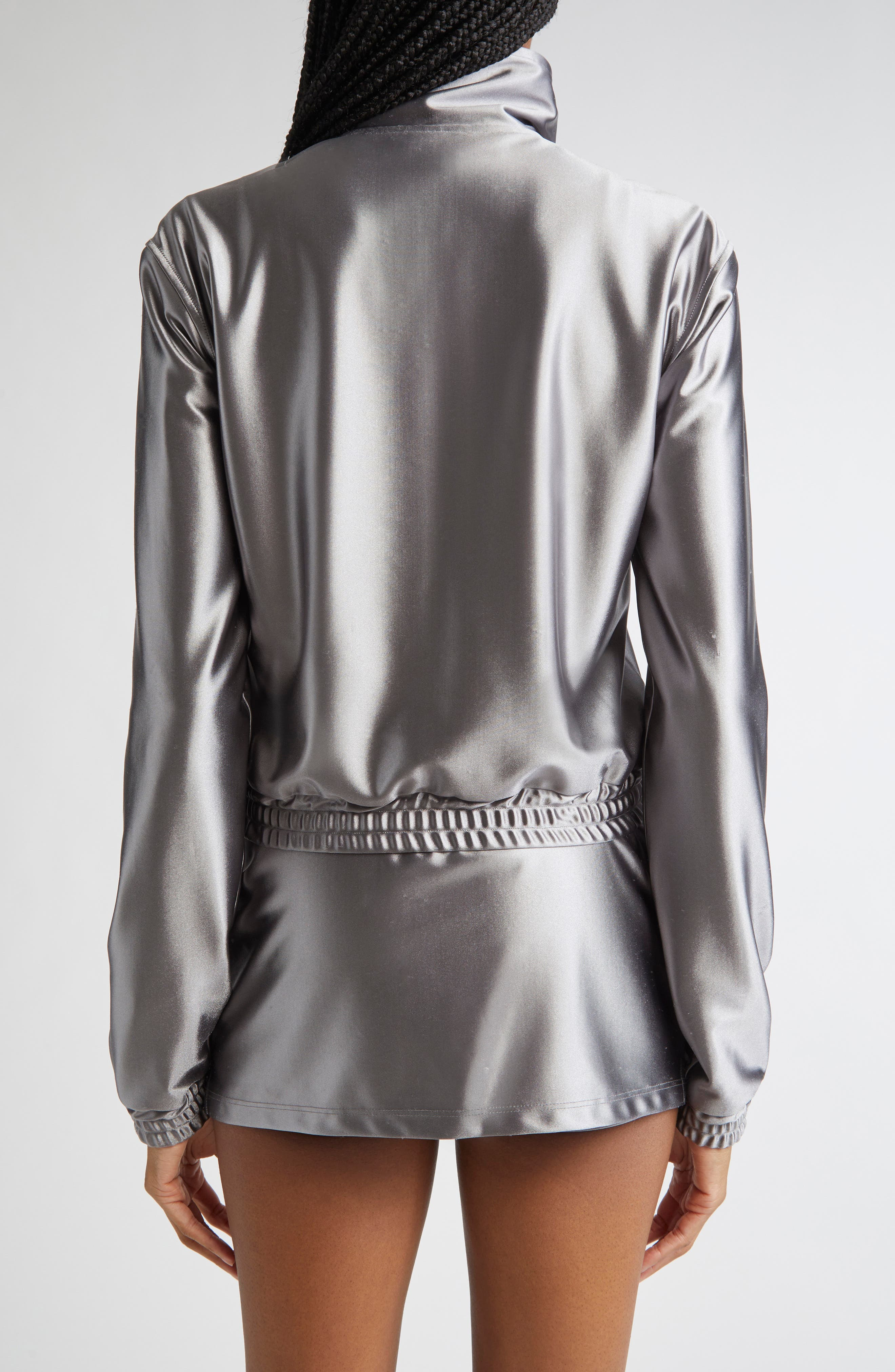 Alexander Wang Shrunken Metallic Faille Jacket in Alloy at Nordstrom - 3
