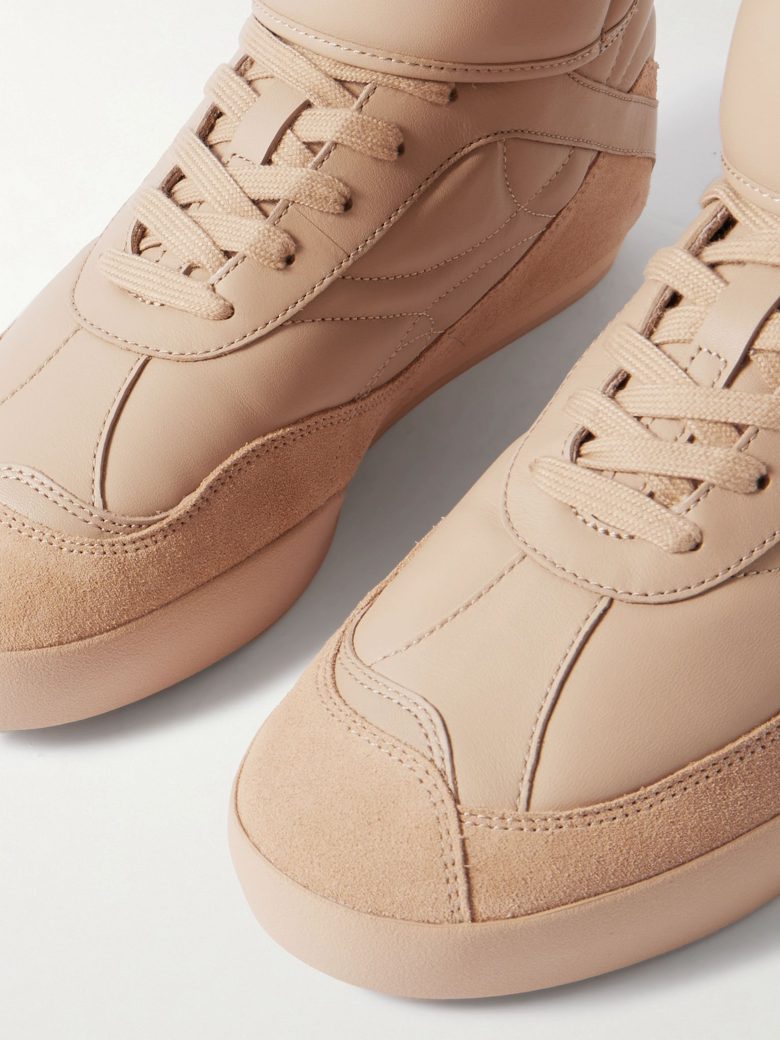 Kick suede-trimmed quilted leather high-top sneakers Beige - 4