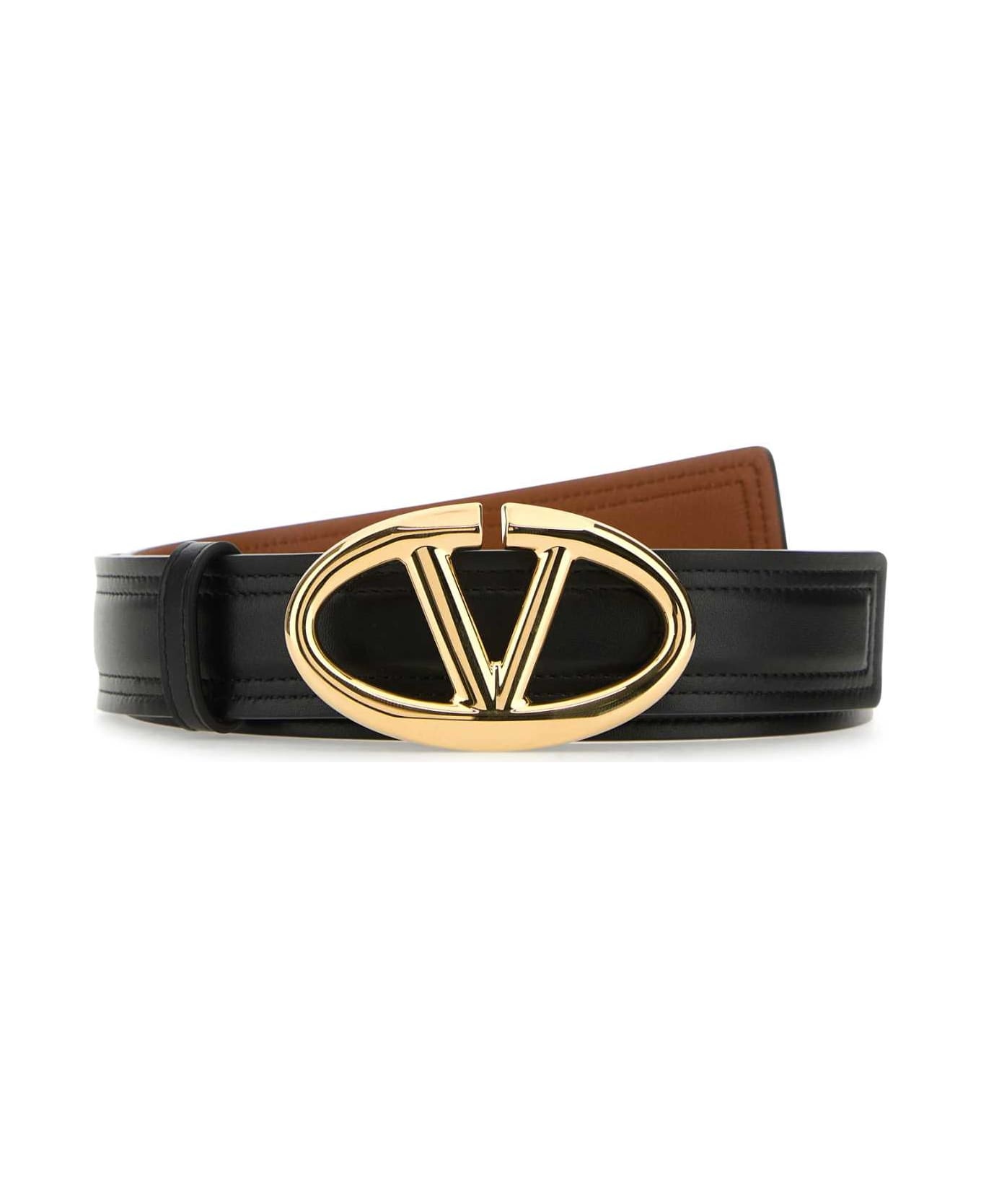 Black Leather Reversible Belt - 1