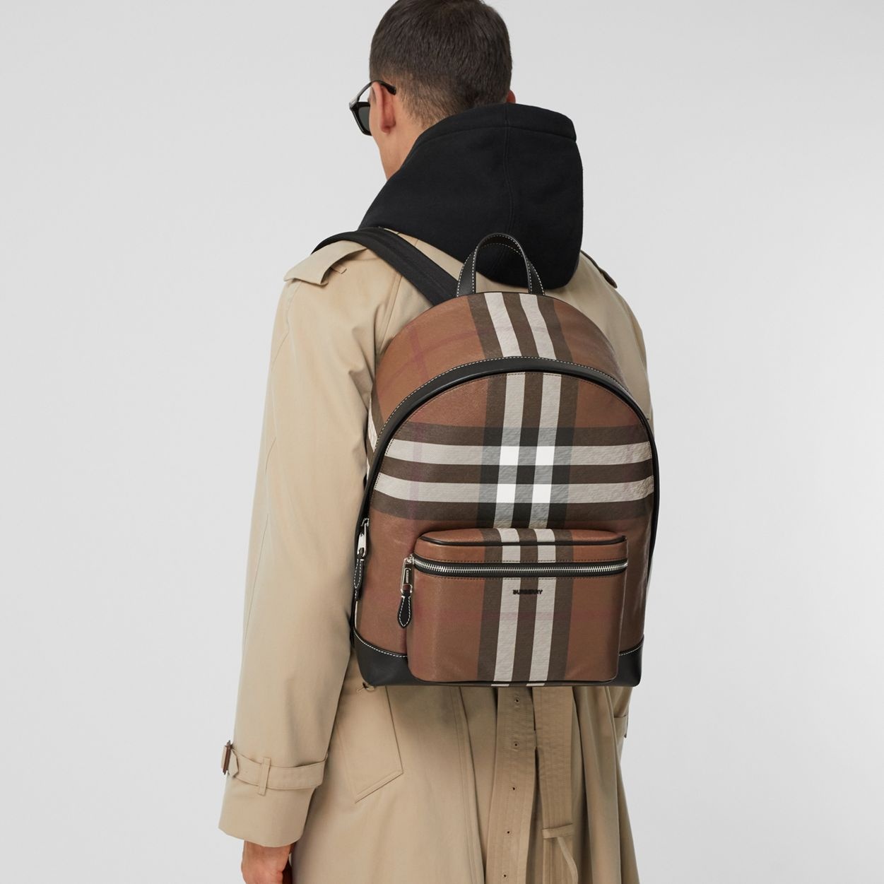 Check and Leather Backpack - 3