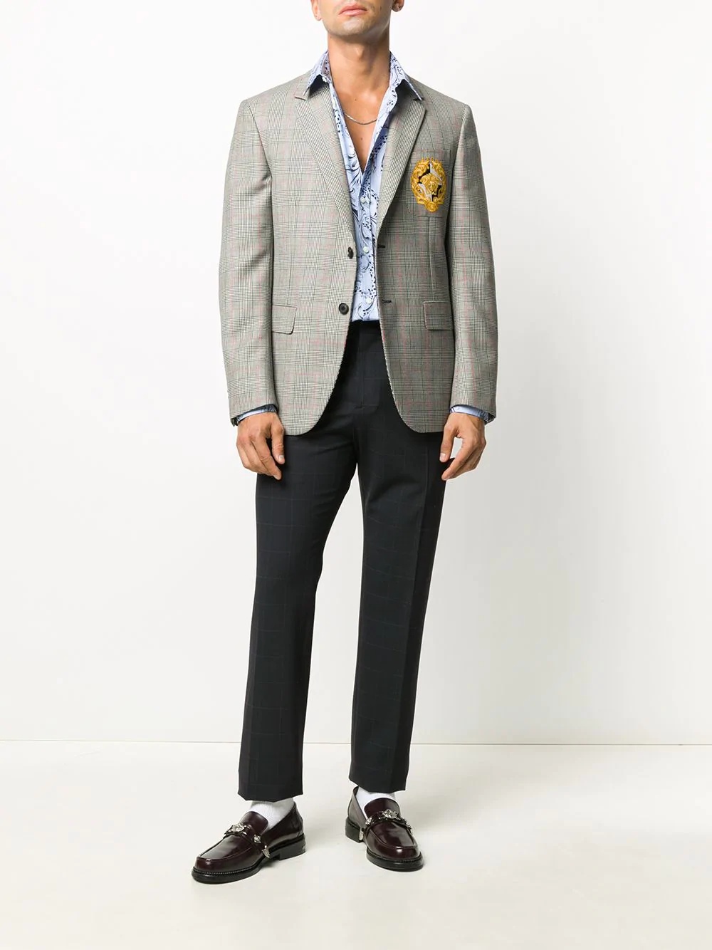 Medusa patch checked blazer - 2