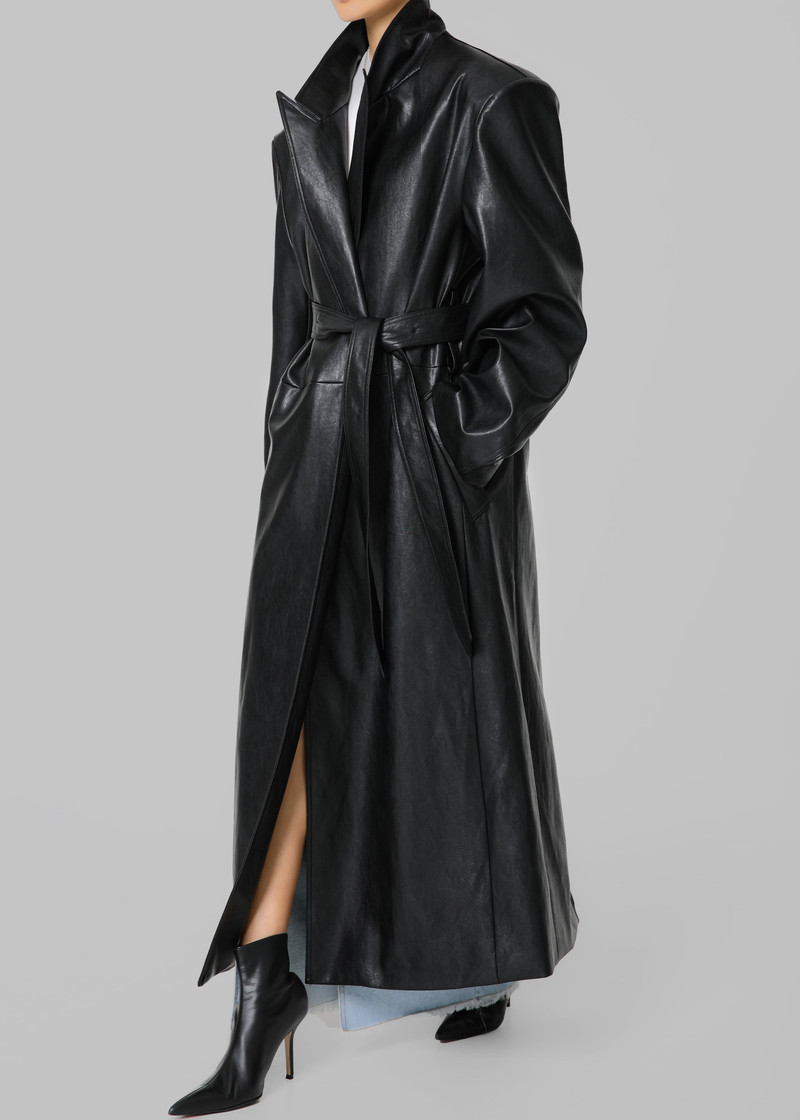 Connie Faux Leather Belted Trench Coat - Black 1