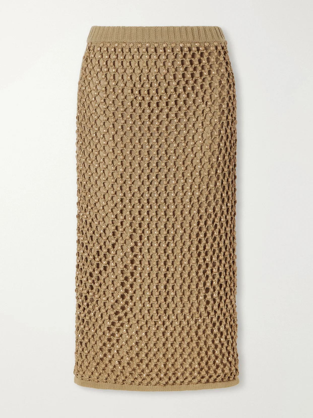 Spice Bead-embellished Crocheted Cotton-blend Midi Skirt - 1