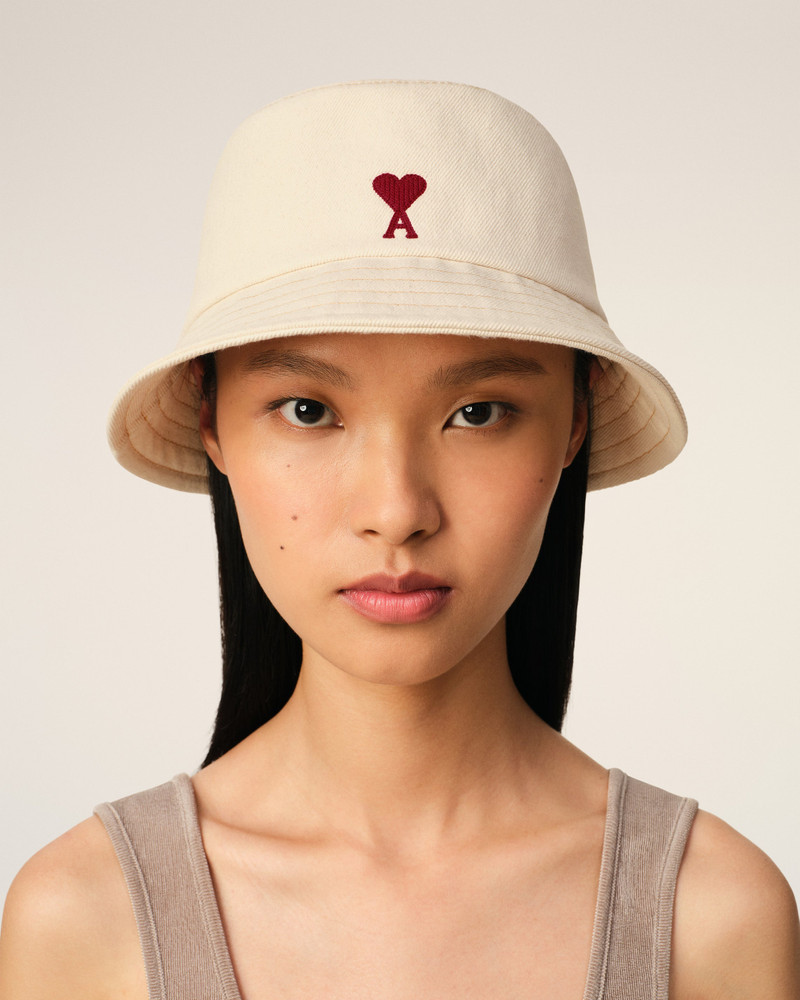 AMI Paris BEIGE COTTON AMI DE COEUR EMBROIDERY BUCKET HAT outlook