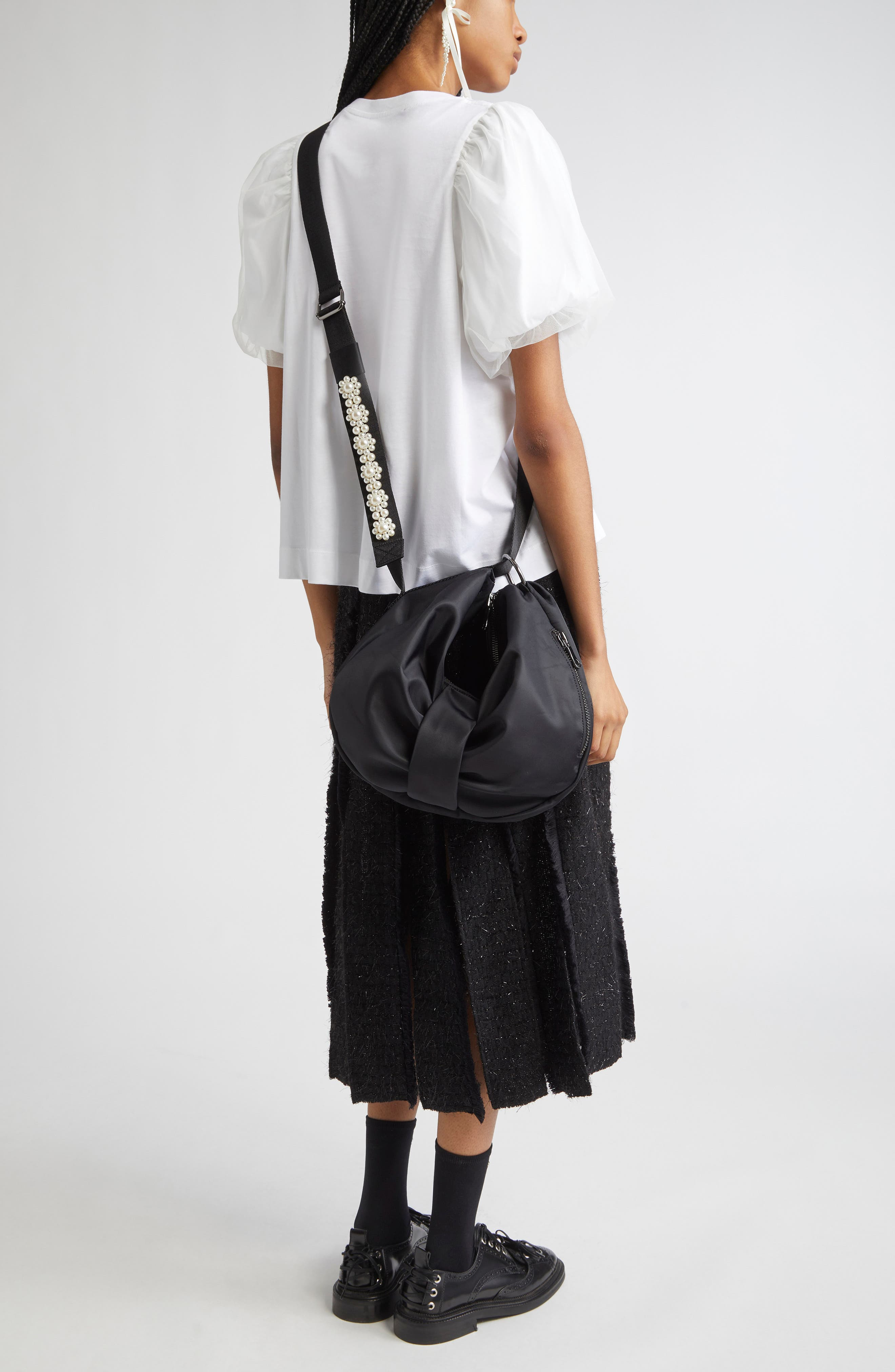 Simone Rocha Bow Sateen Sling Bag in Black/Pearl at Nordstrom - 2
