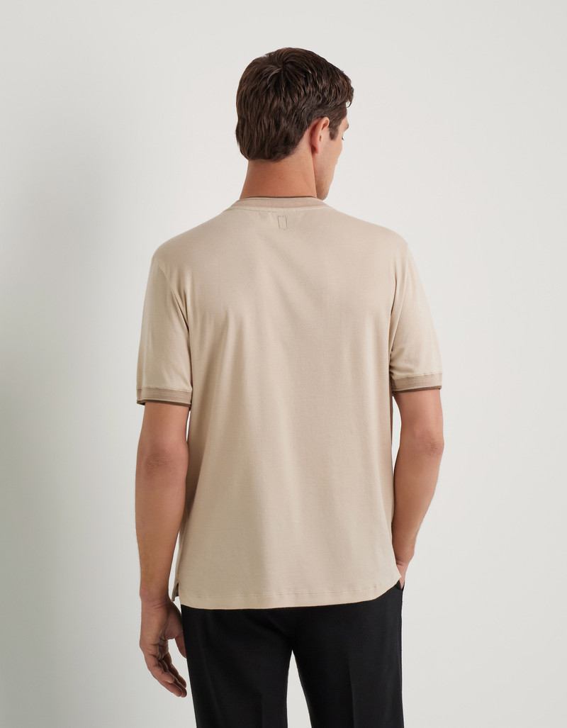 BEIGE COTTON AND CASHMERE POLO SHIRT WITH CONTRASTING PROFILES 3