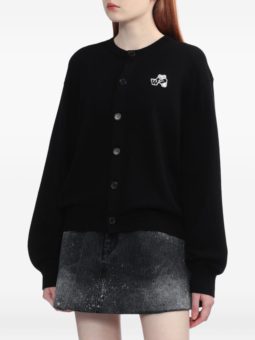 bear-logo button cardigan - 3