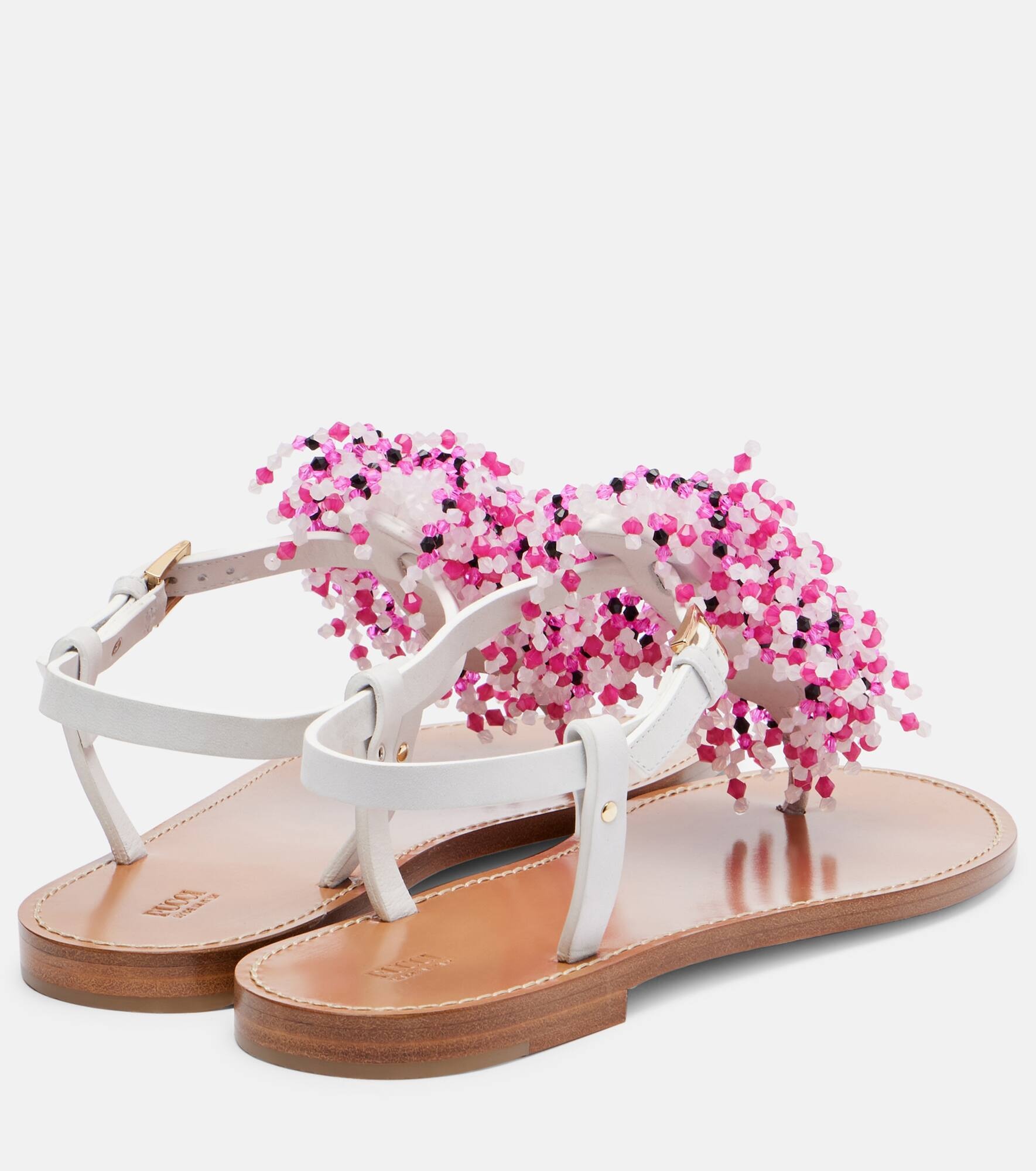 Embroidery beaded leather sandals - 2