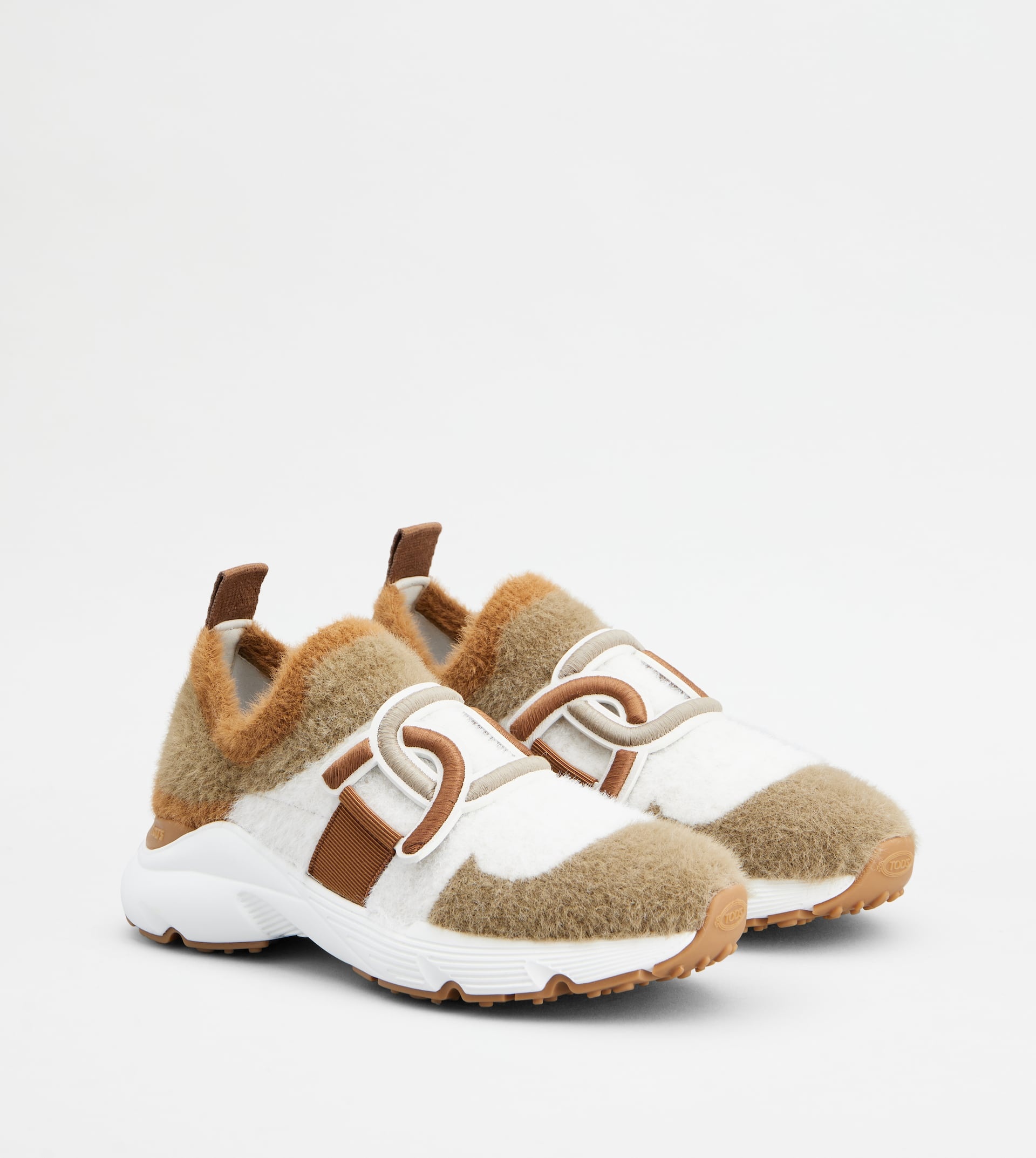 KATE SLIP-ON SNEAKERS IN FABRIC - WHITE, BROWN - 4