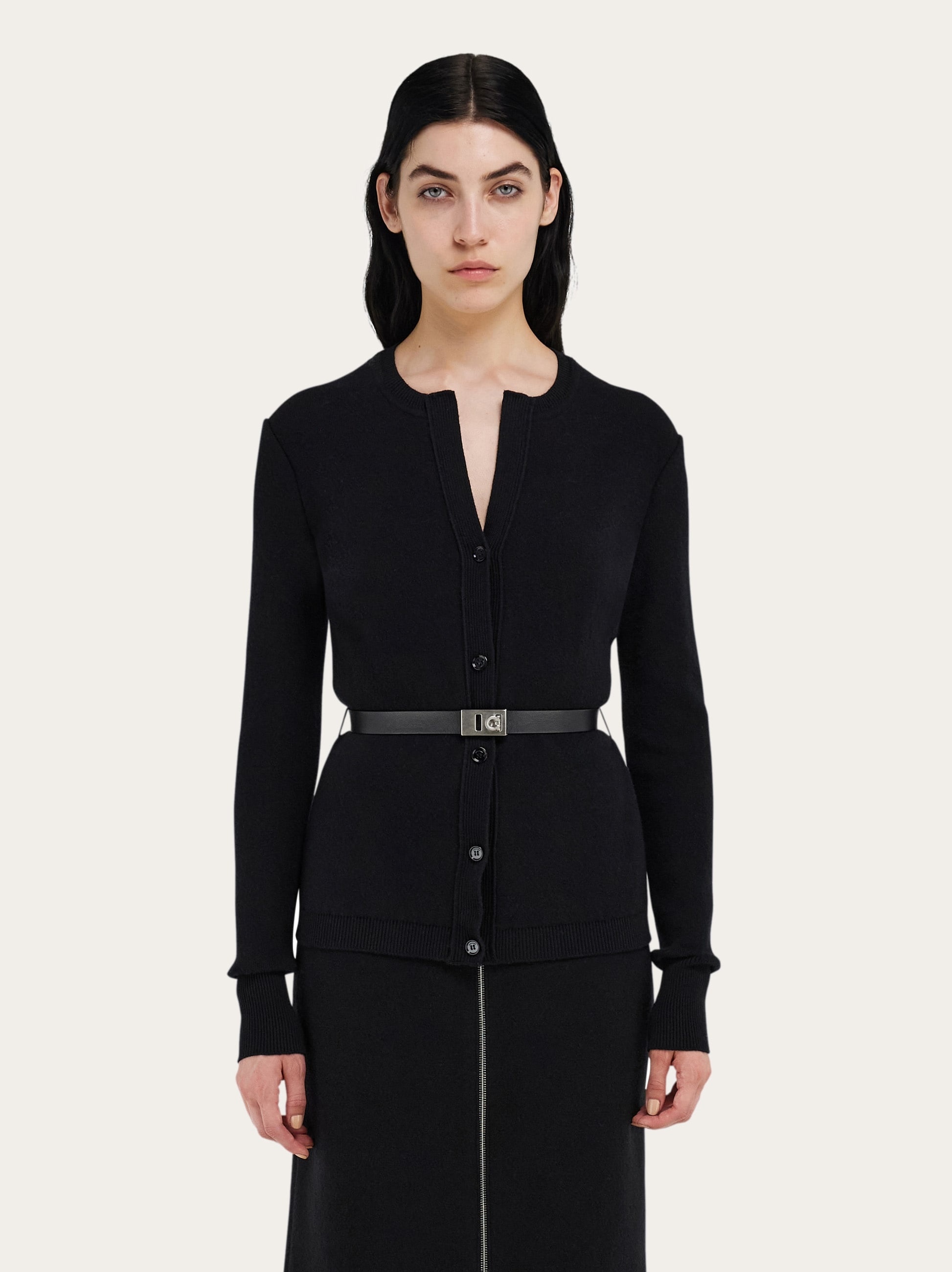 Pure wool cardigan with leather belt - 2