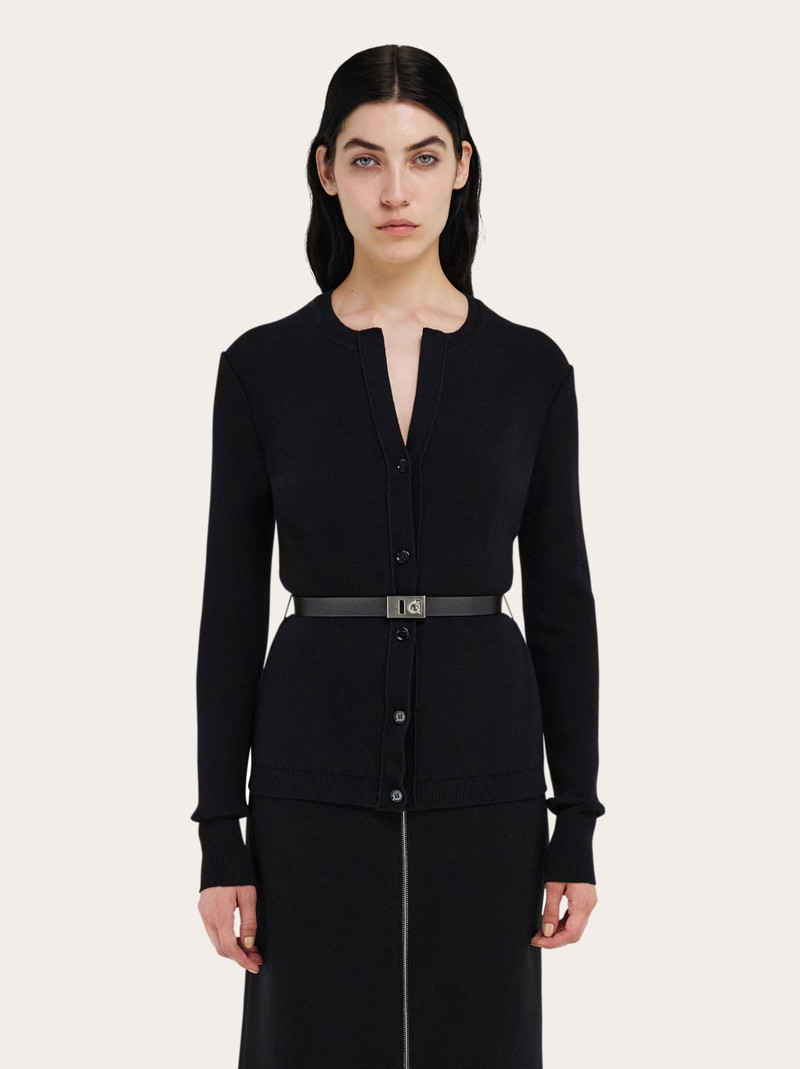 FERRAGAMO Pure wool cardigan with leather belt outlook