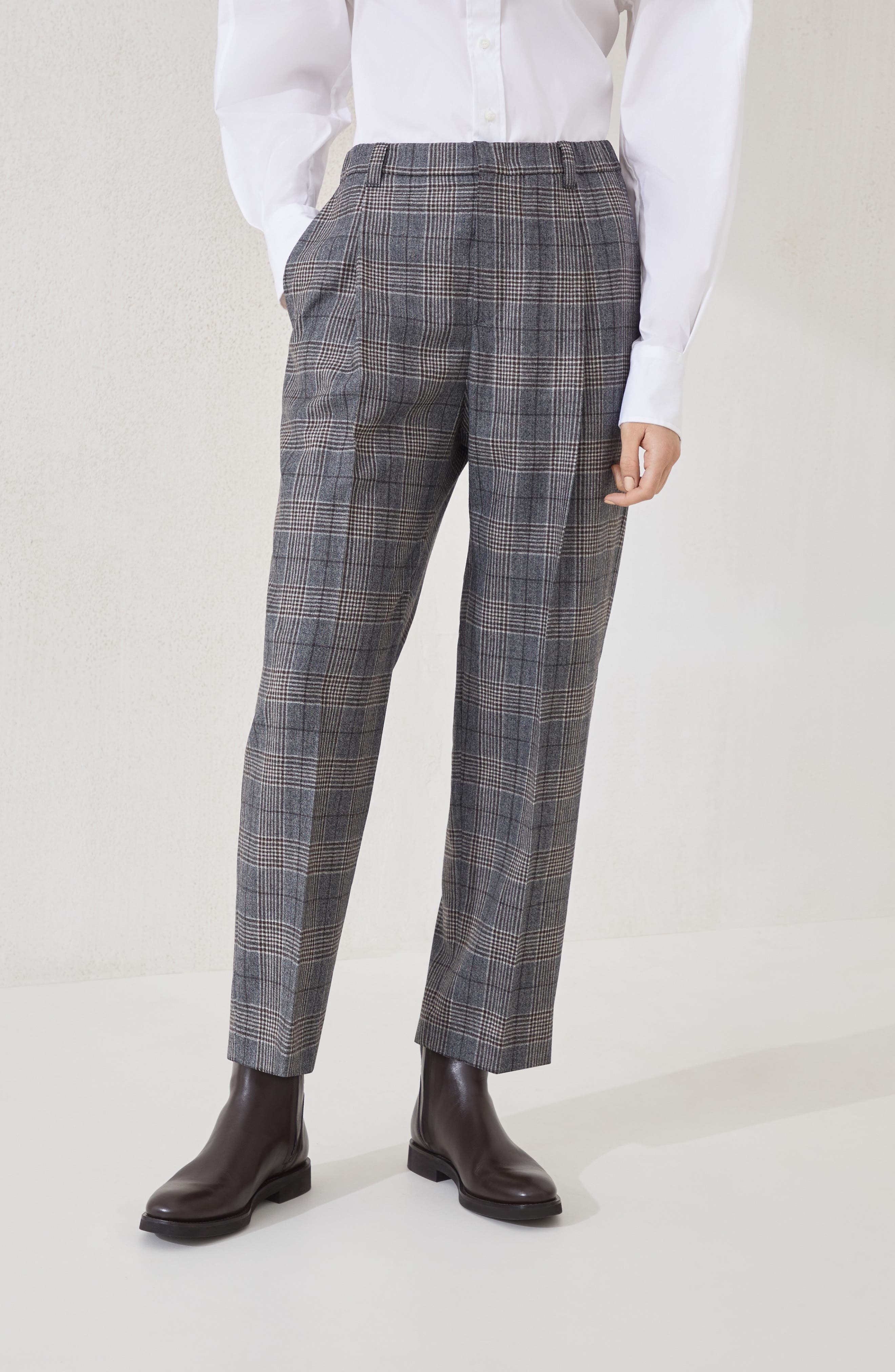 Brunello Cucinelli Prince of Wales baggy trousers in Anthracite at Nordstrom - 2