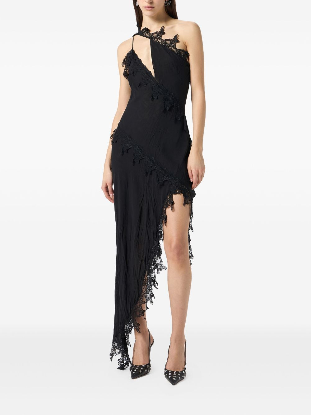 asymmetrical lace-embellished dress - 3