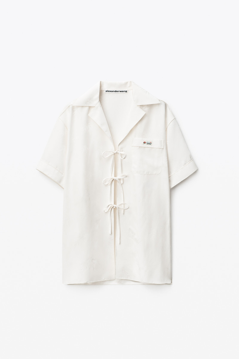 SHORT-SLEEVE TIE TOP IN VISCOSE JACQUARD 1