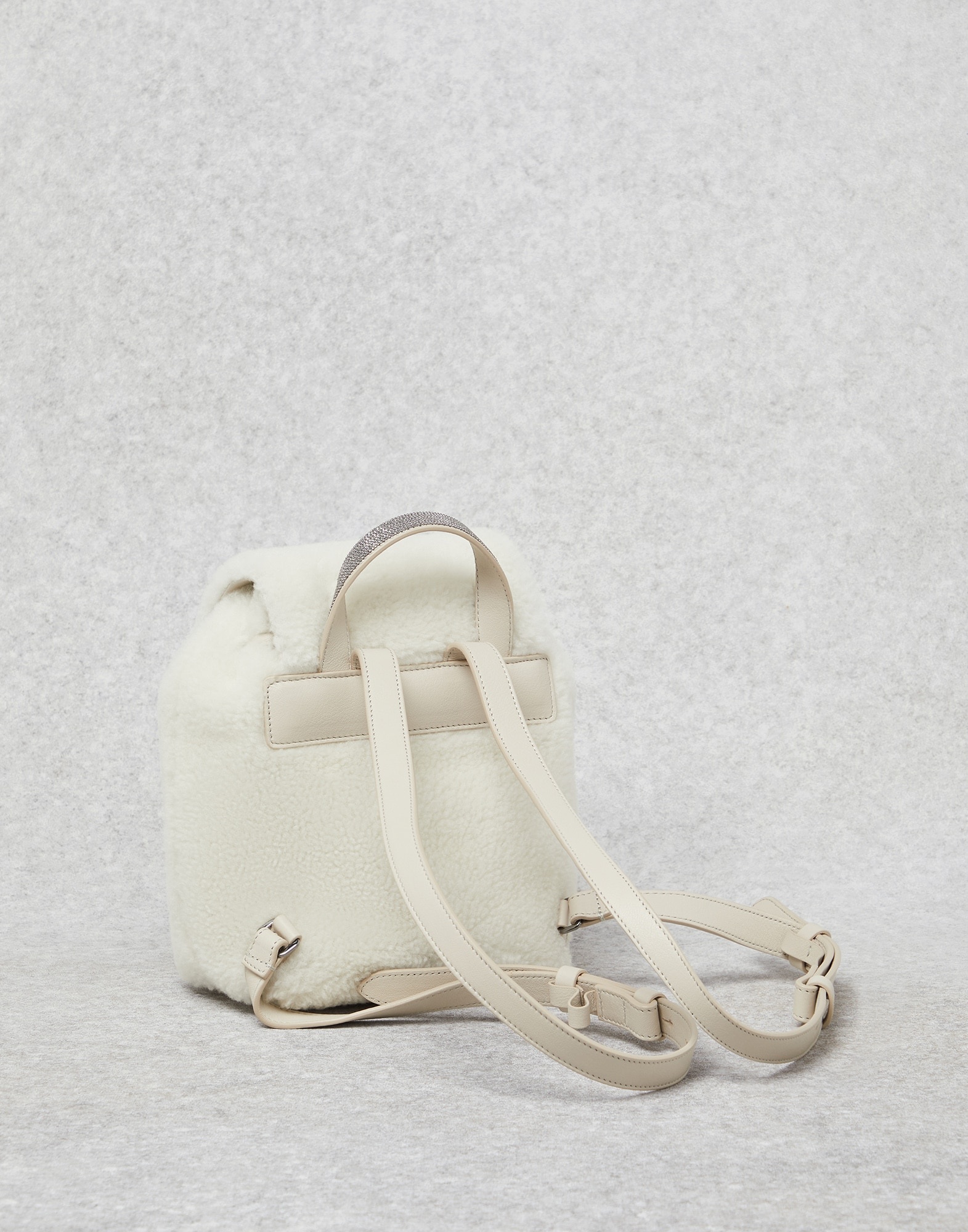 Virgin wool and cashmere fleecy backpack with shiny handle - 2